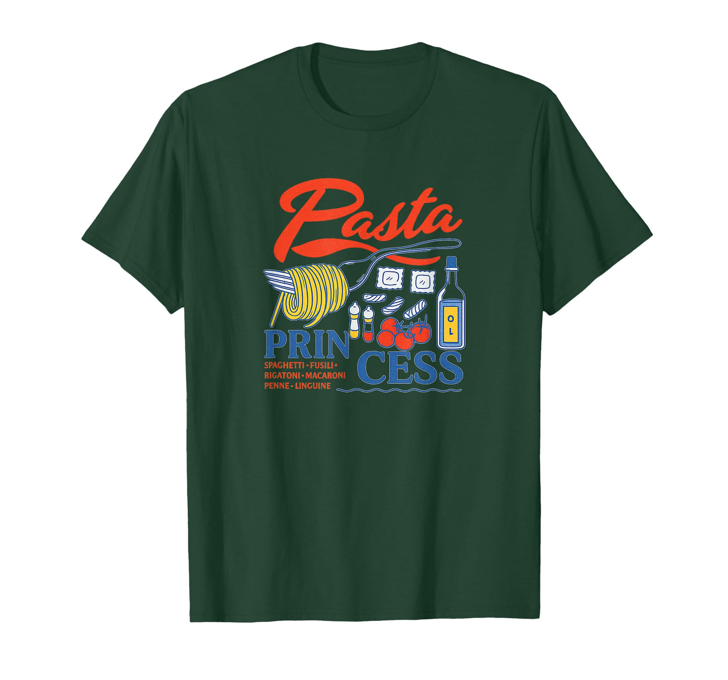 Pasta Princess Retro Food Humor Graphic Design T-Shirt