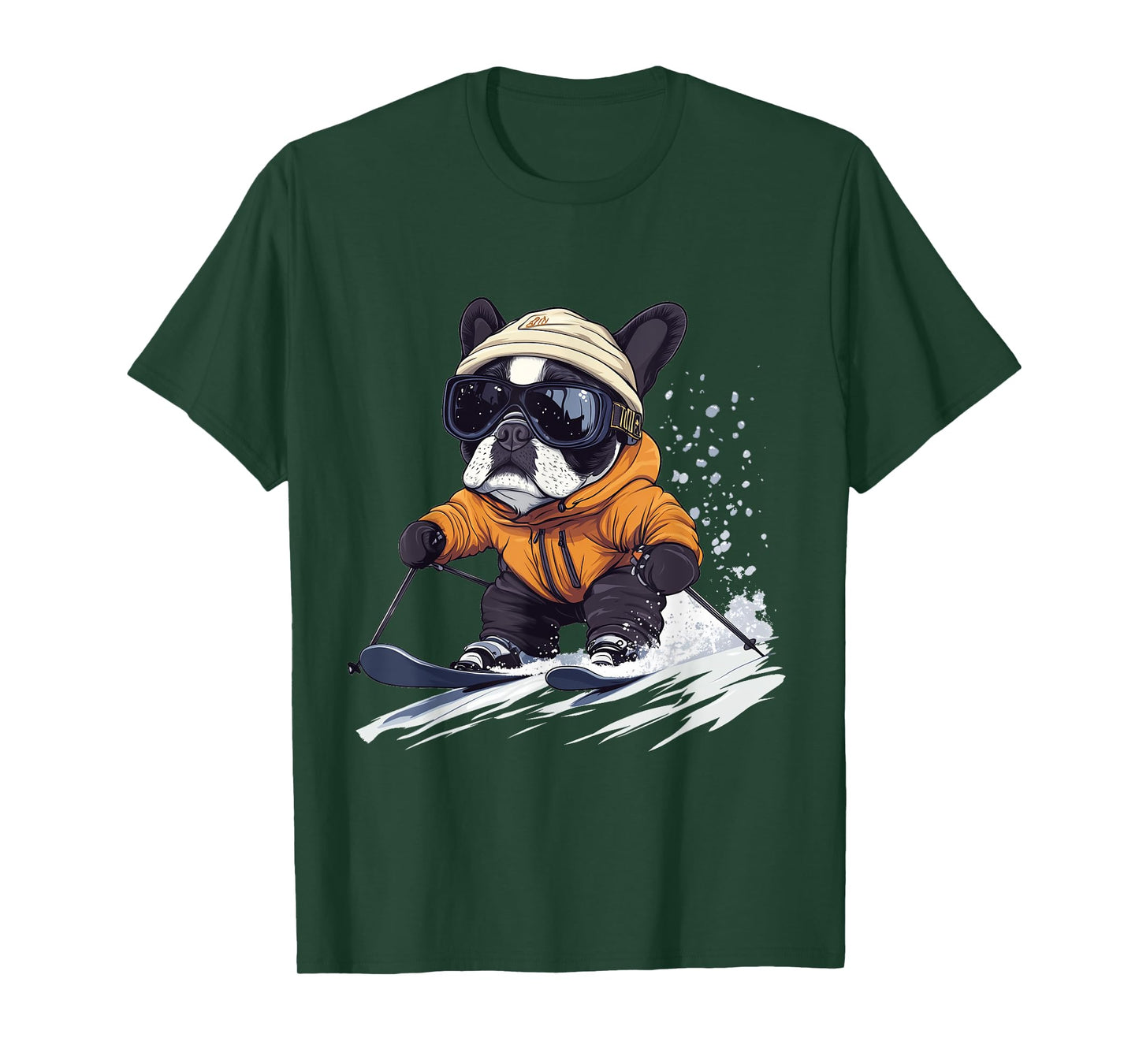 Cool French Bulldog Skiing Winter Funny Snow Dog Sunglasses T-Shirt