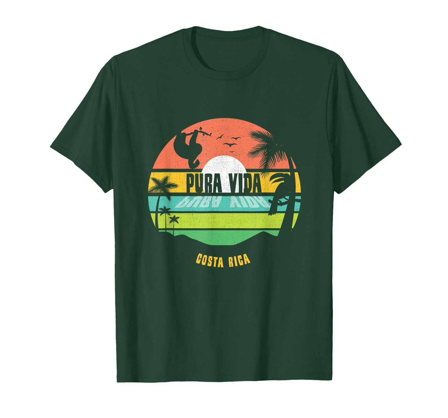 Costa Rica Pura Vida Tropical Sloth & Toucan Sunset Souvenir T-Shirt