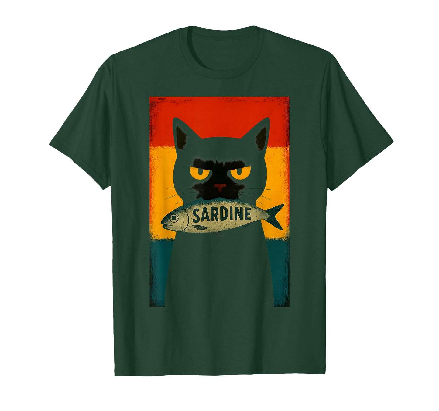 Black Cat with Sardine Retro Style Art Design Spain Cat T-Shirt