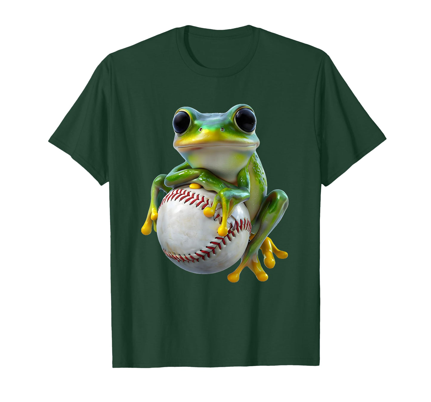Green Frog Hugging Baseball Cute Funny Sports Animal Design T-Shirt