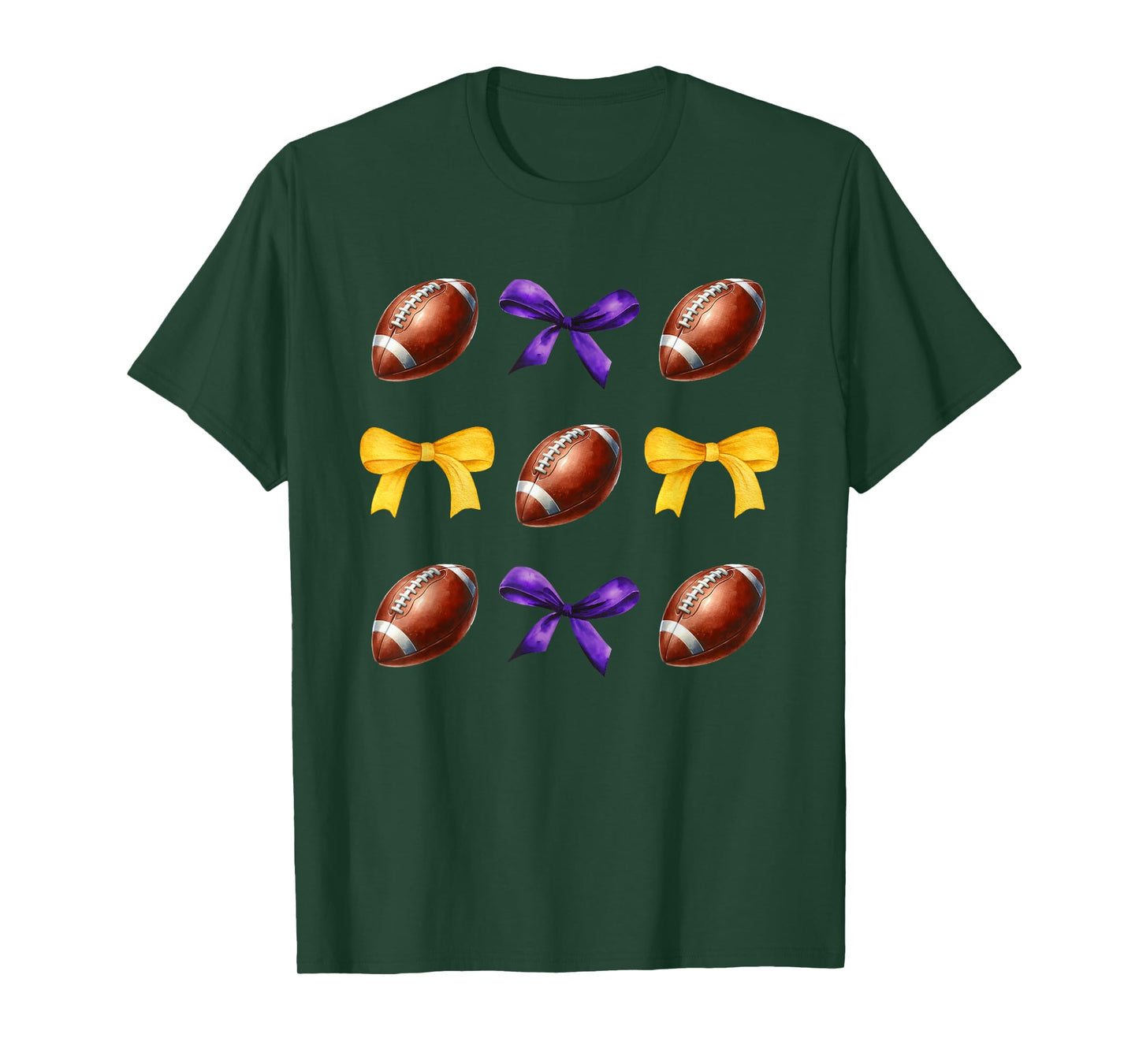 Footballs & Purple & Gold Bows Girls Fall Football Season T-Shirt