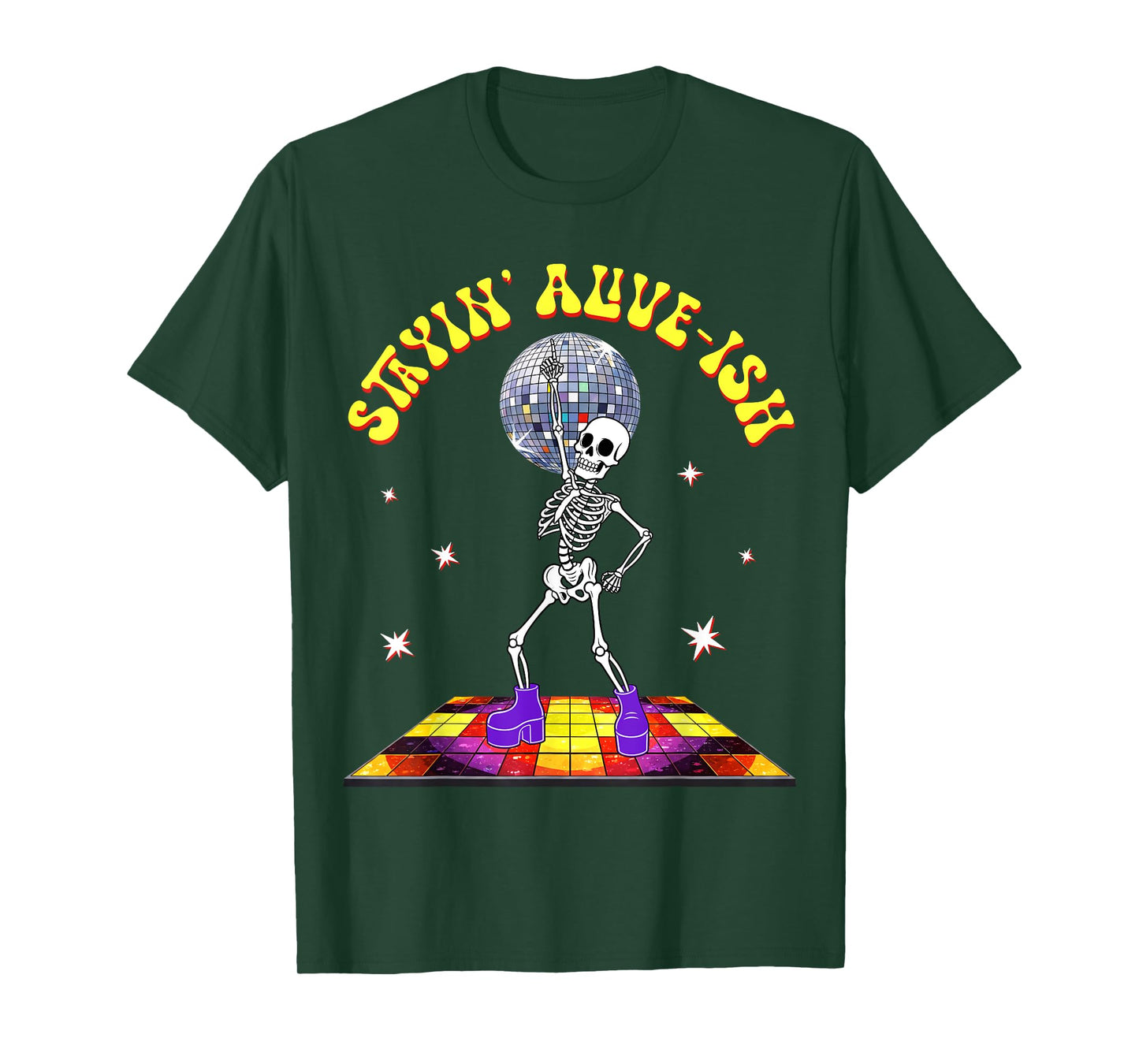 Stayin Alive-ish Funny Disco Skeleton Halloween Dancing 70s T-Shirt