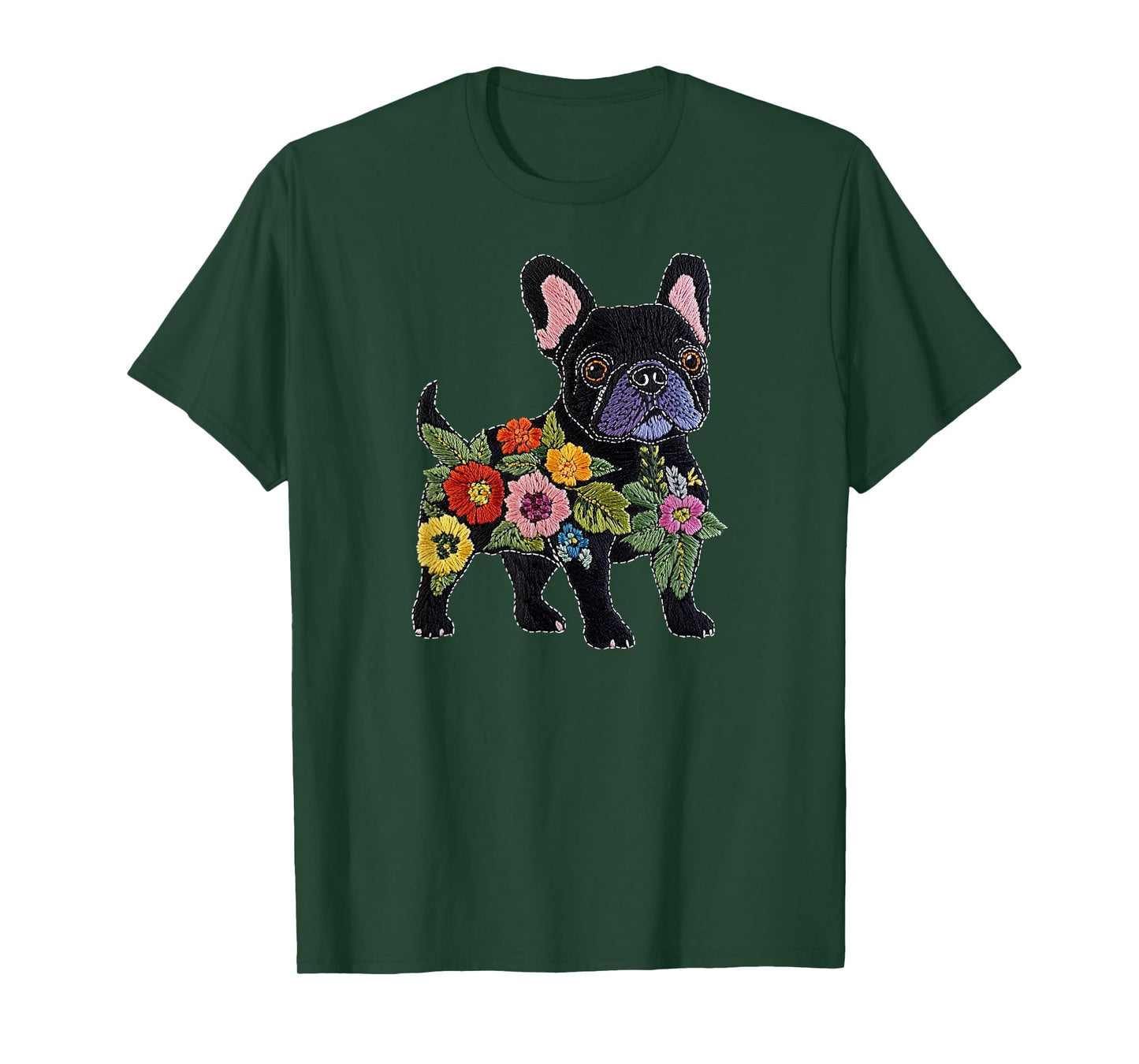French bulldog Flower Funny Dog Silhouette Floral Women Men T-Shirt