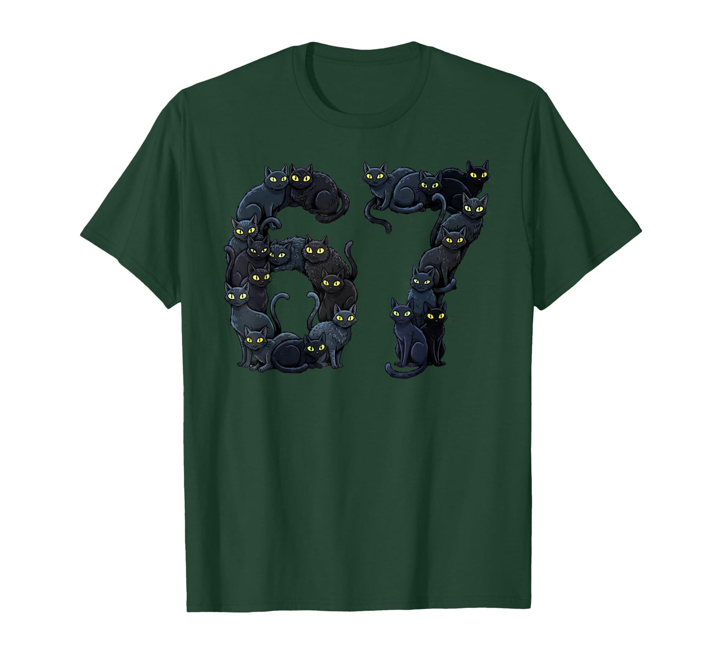 Funny Black Cats 6 7 Meme Six Seven Love Night Cats T-Shirt