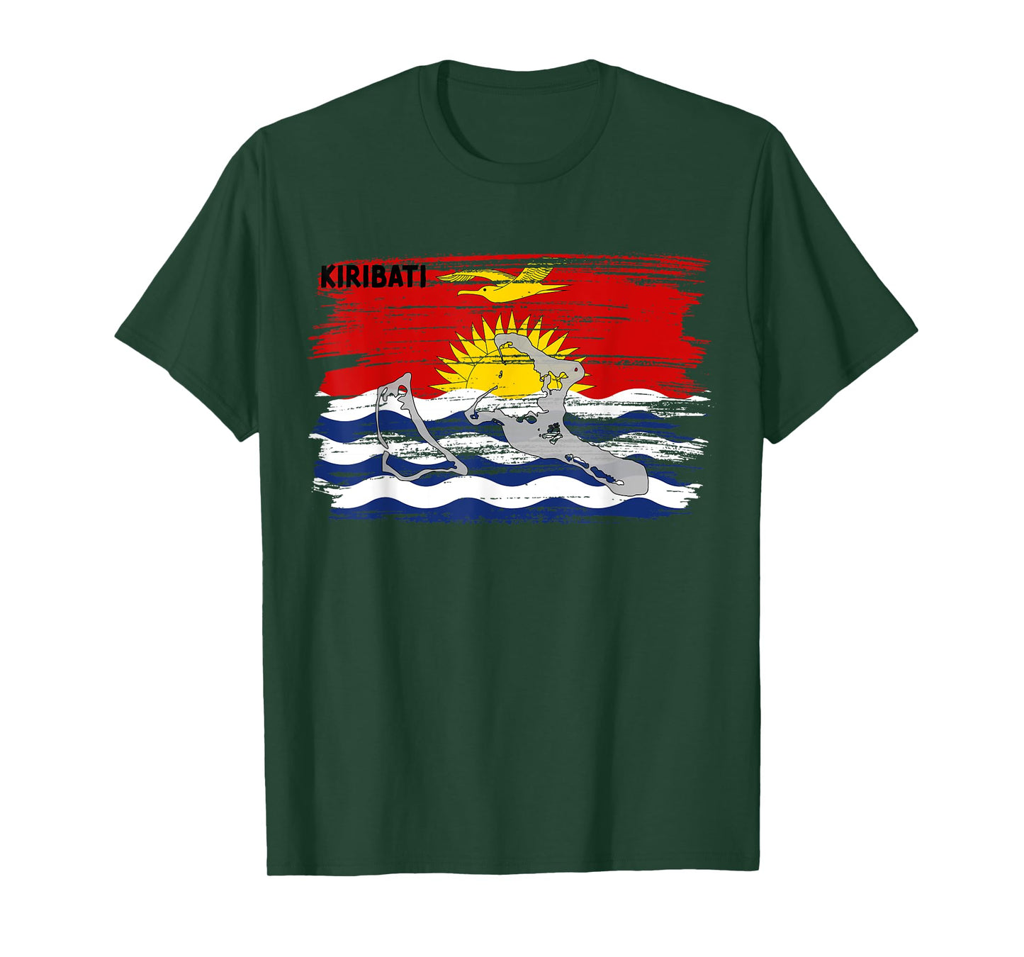 Kiribatian flag drawing with brush, sketch of Kiribati map T-Shirt