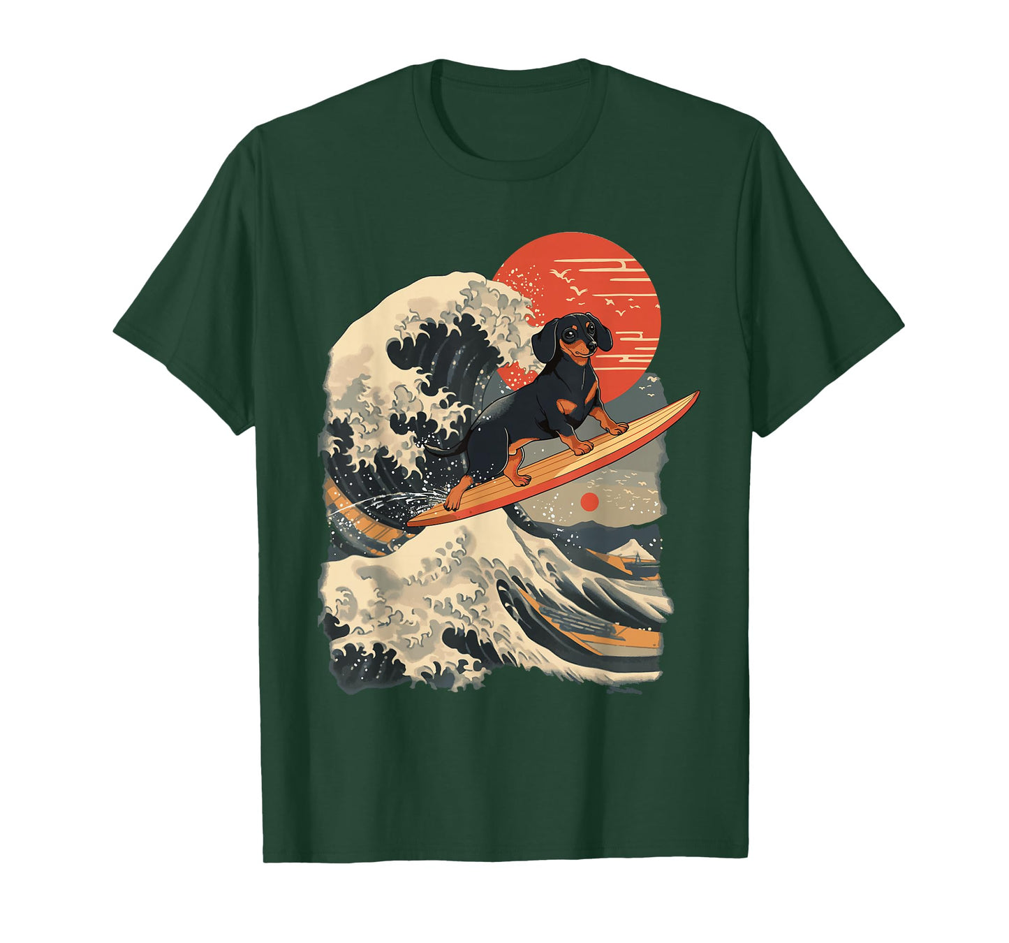 Dachshund Surfing Japanese Great Wave T-Shirt