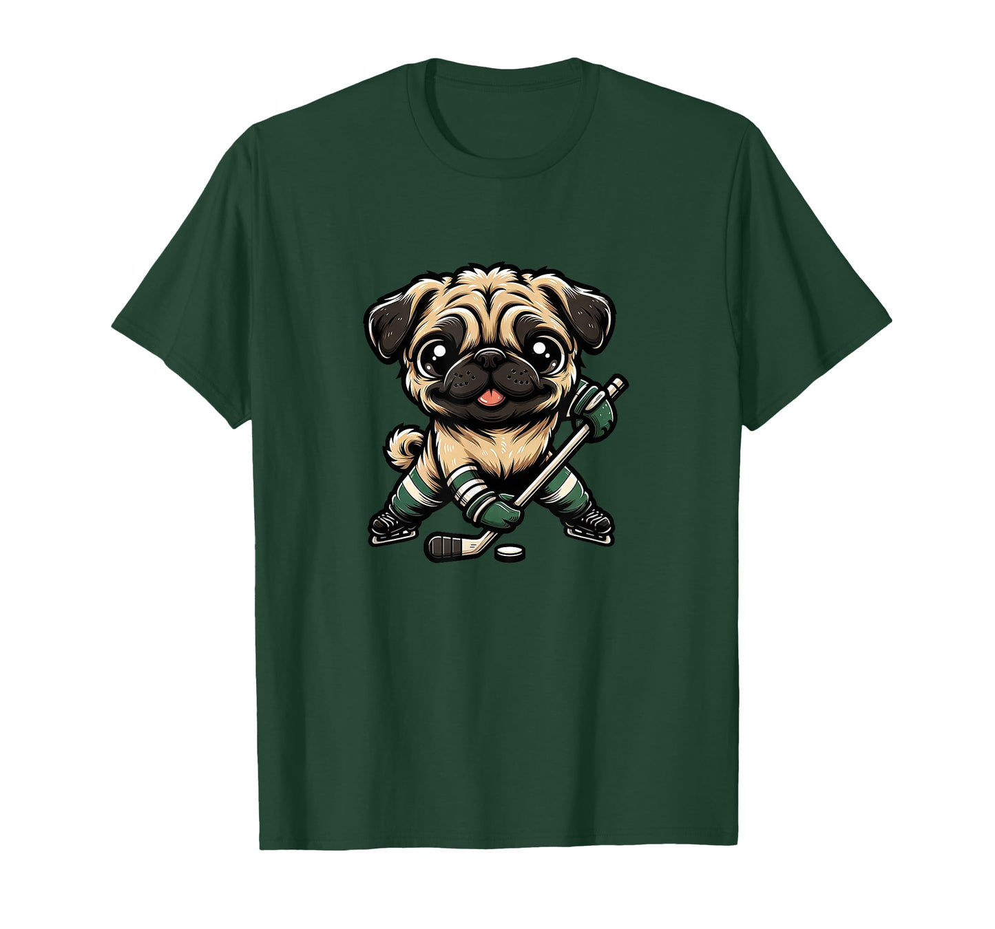 Cute Pug Playing Ice Hockey Dog Design T-Shirt
