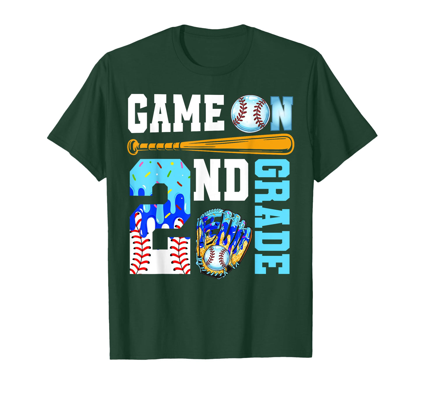 2nd Grade Back To School Baseball Drip Ice Cream Game On T-Shirt