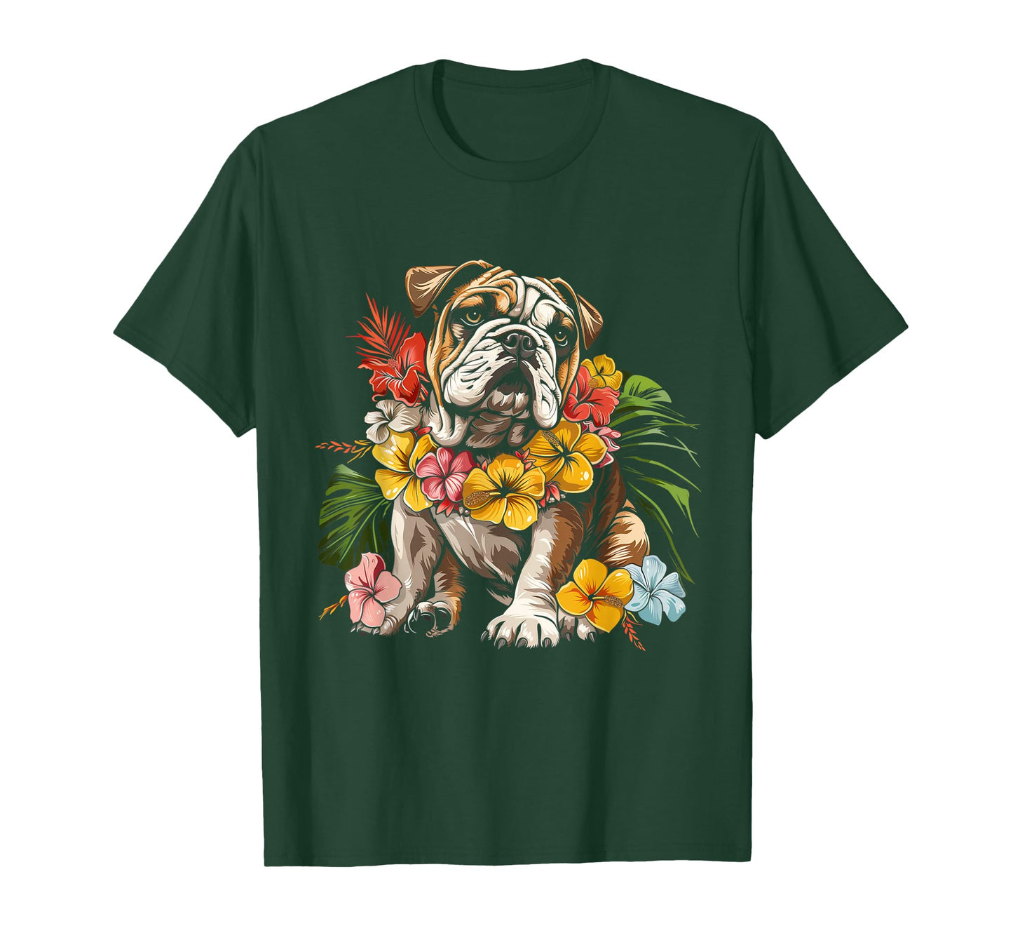 Bulldog Hawaiian Flowers Hibiscus Hula Hawaii Dog T-Shirt