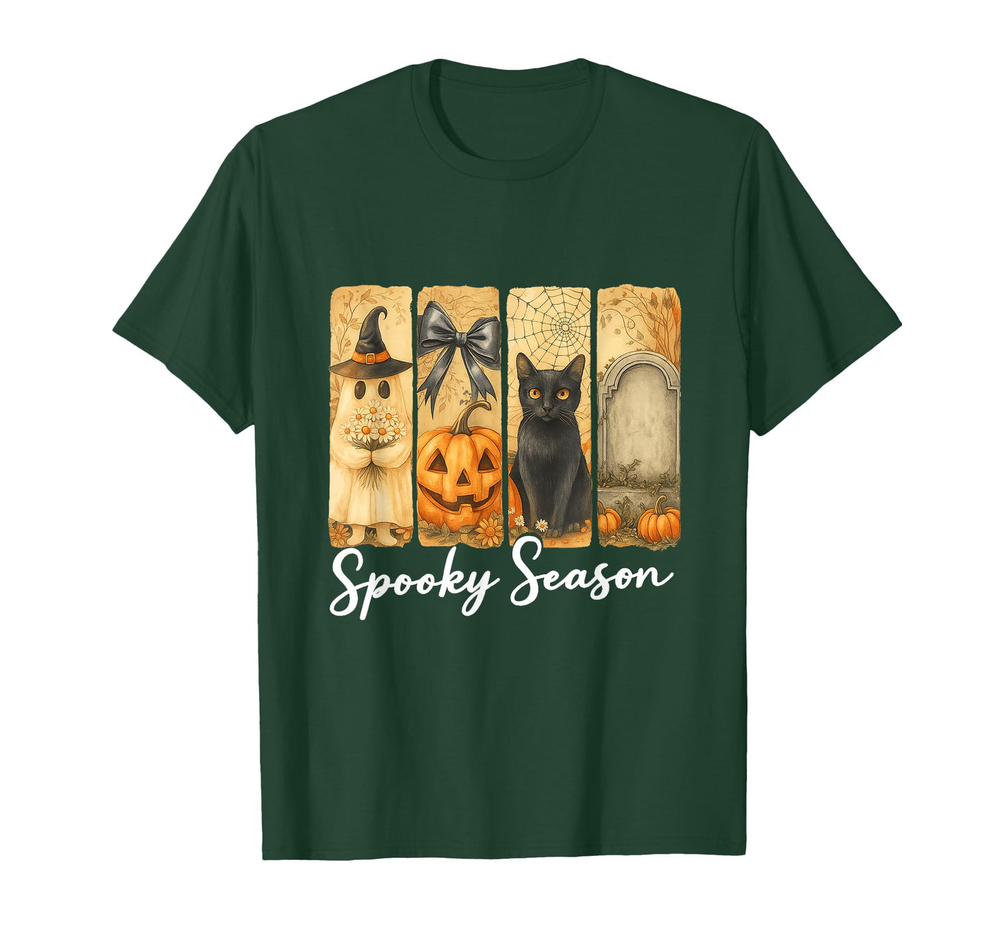 Retro Halloween Spooky Season Ghost Pumpkin Cat Men Women T-Shirt