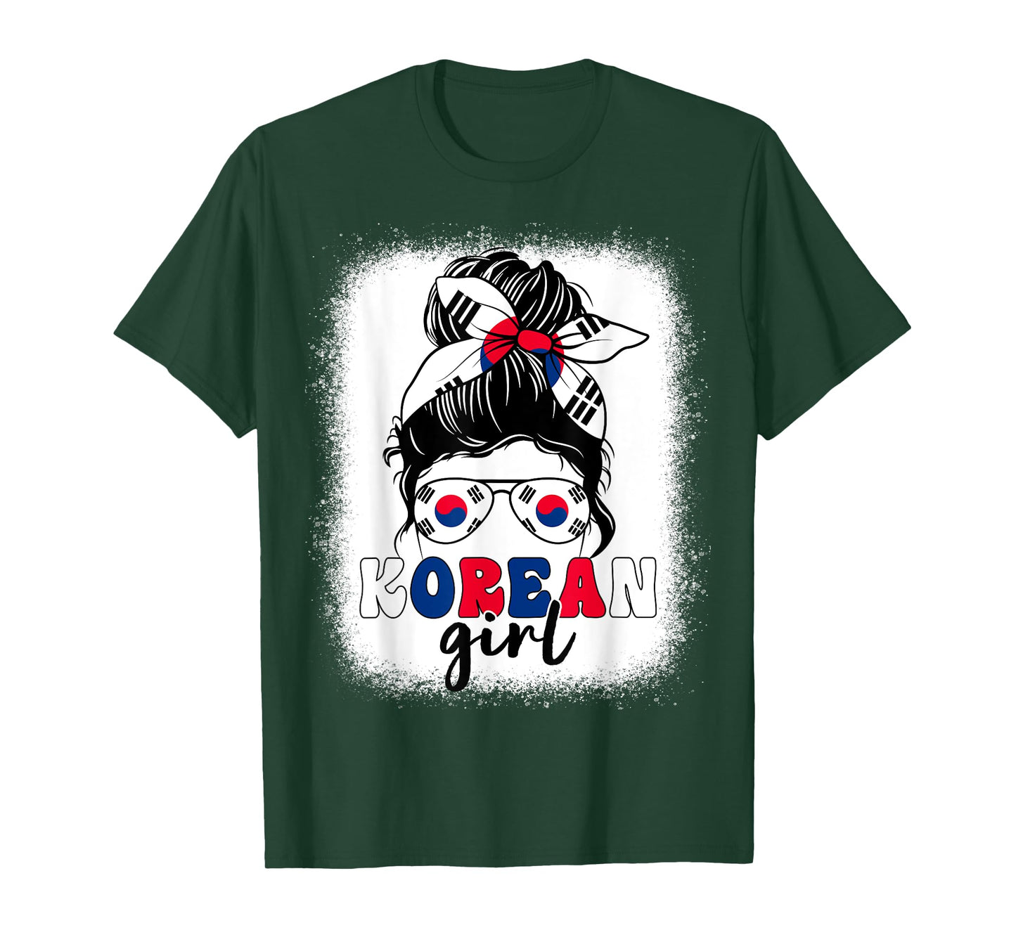 Korean Girl Messy Bun Korea Flag Patriotic Women Kids T-Shirt