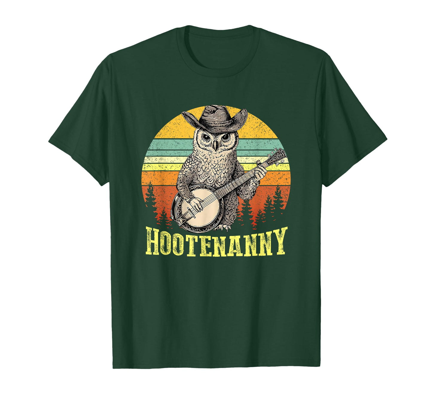 Hootenanny Owl Playing Banjo Country Owl Funny Guitar Music T-Shirt