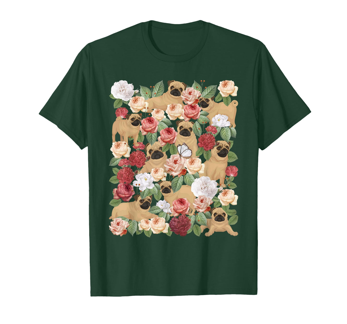 Botanical Black Pug Garden - Floral Dog Owner Pet Lover T-Shirt