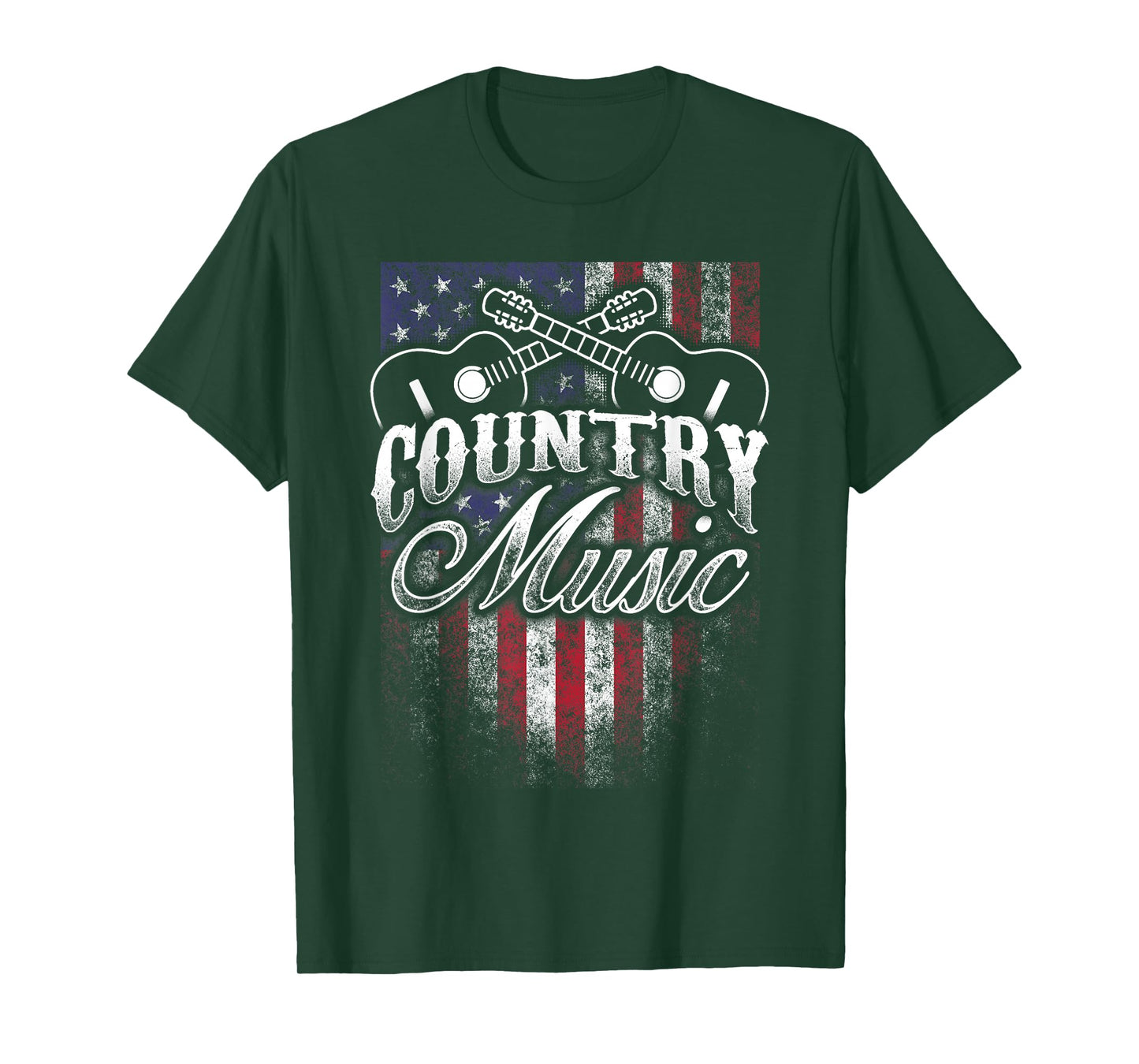Country Music Guitar & American Flag Western Design T-Shirt