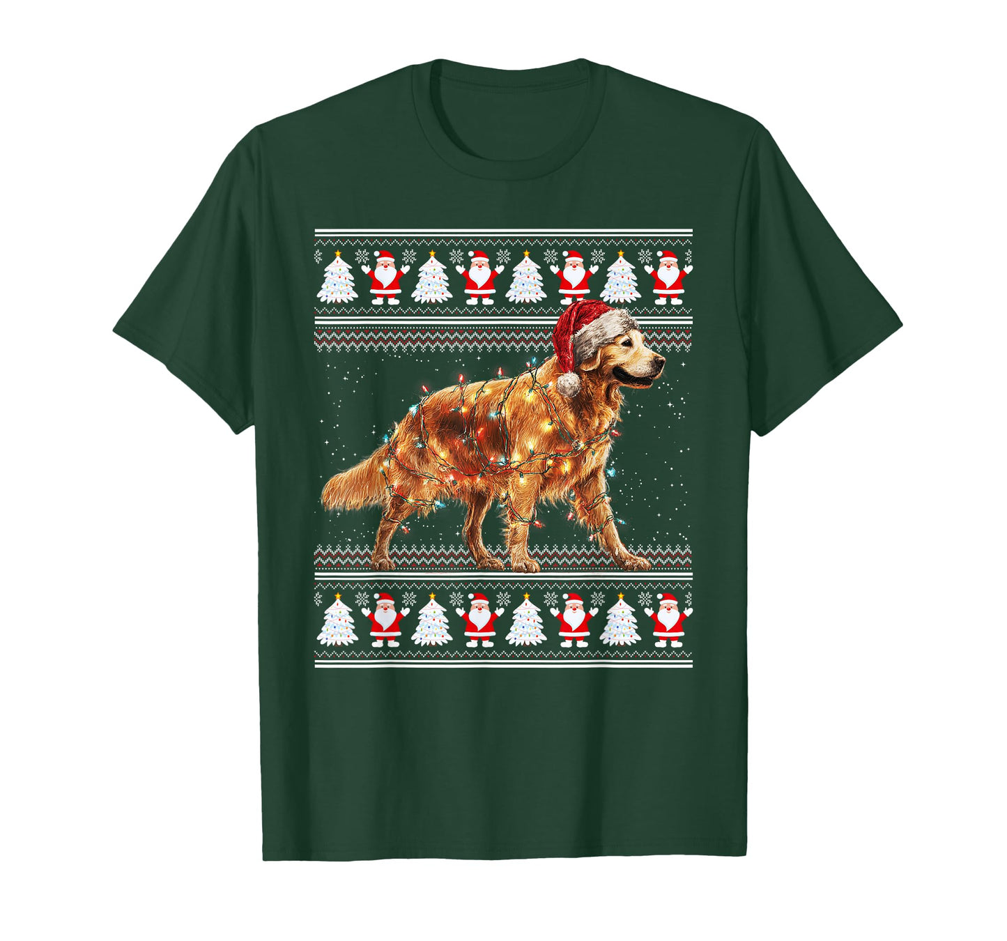 Golden Retriever Ugly Christmas Sweaters Funny Dog Lights T-Shirt