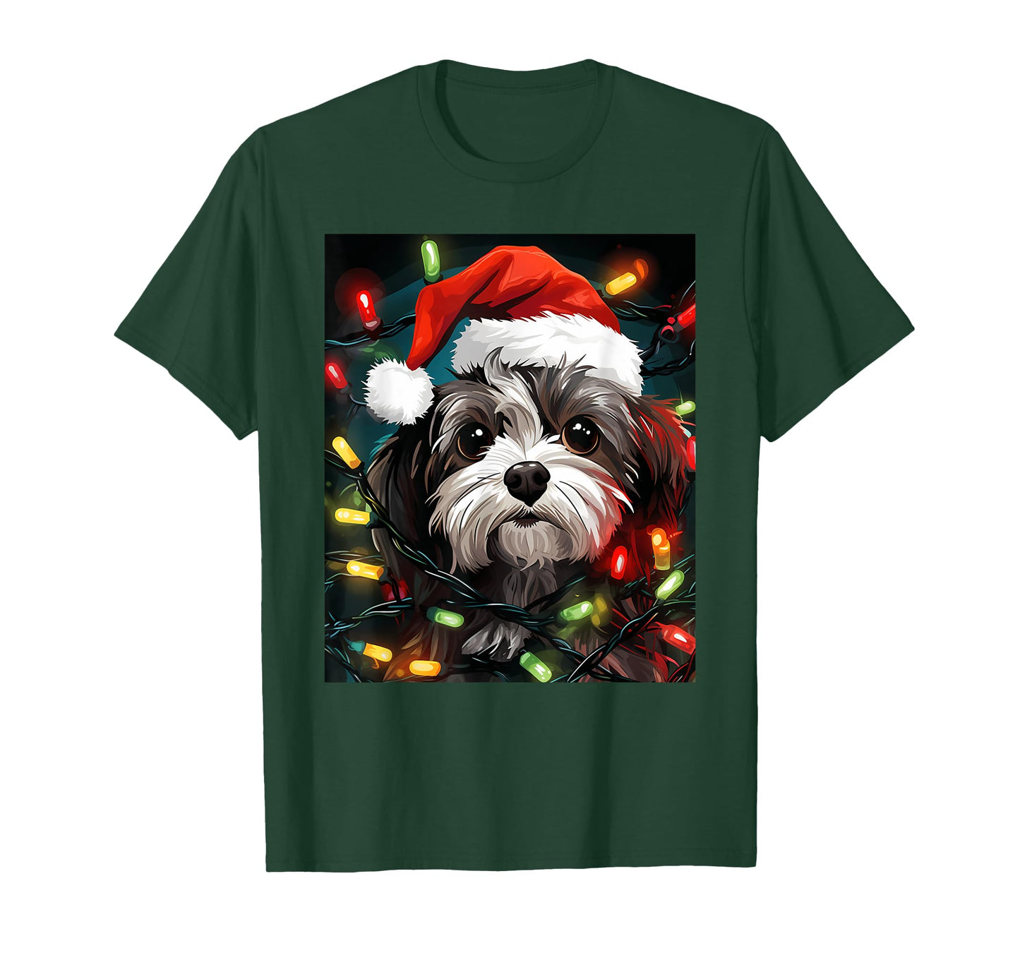 Xmas Shichon Dog Tangled Christmas Lights T-Shirt for Men Women Kids