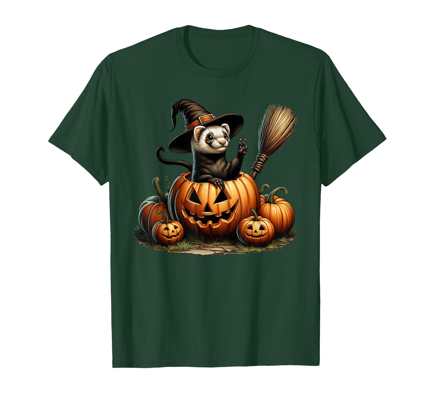 Funny Ferret Witch Pumpkin Halloween Mens Womens Kids T-Shirt