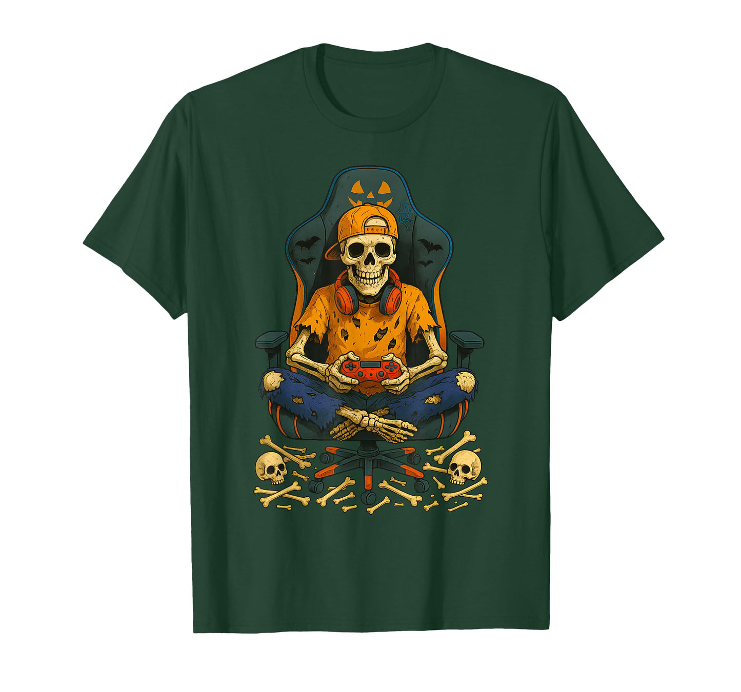 Skeleton Gamer Video Gaming Halloween Boys Men Kids Teens T-Shirt