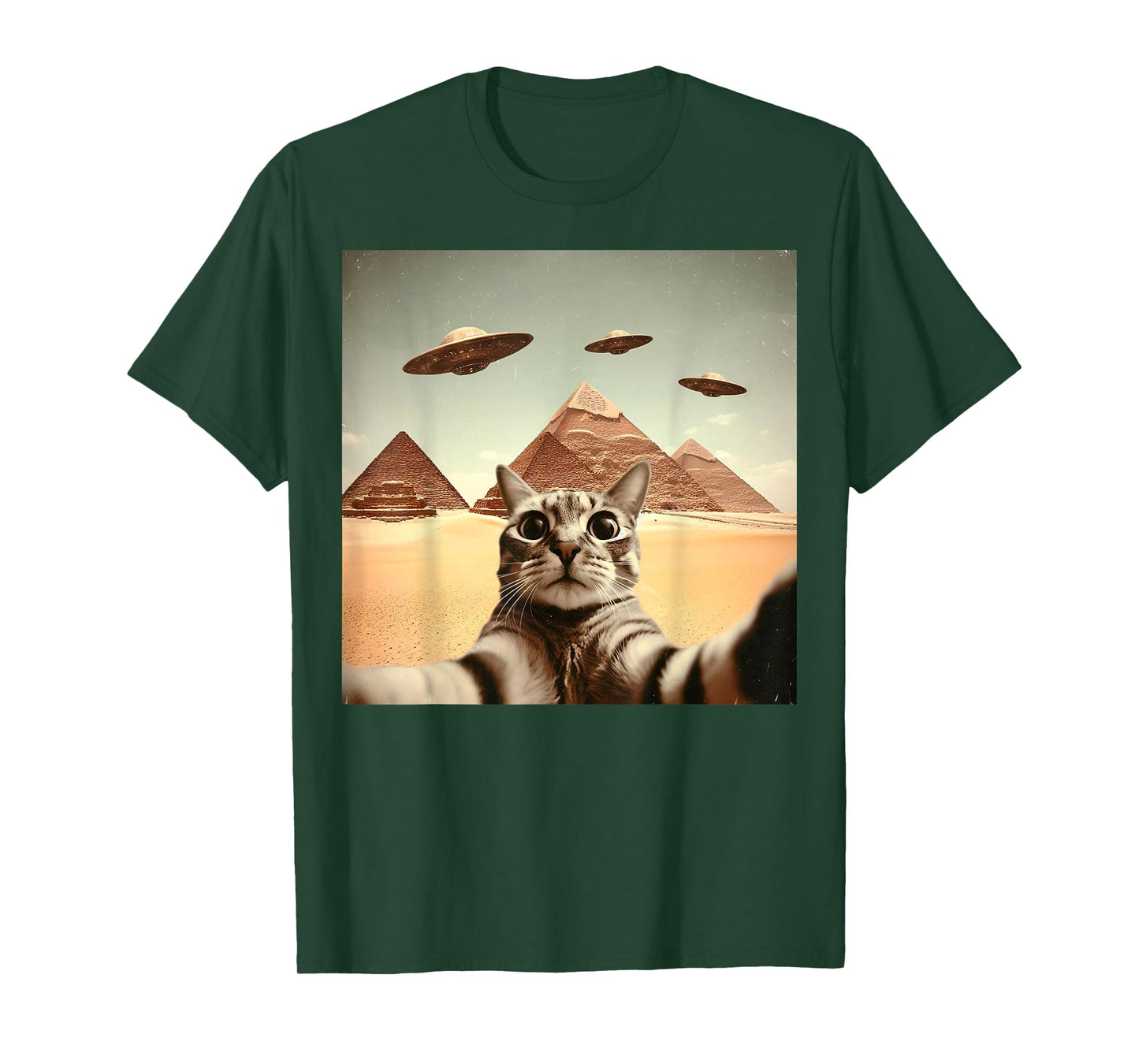 Cat Selfie With Alien UFO Funny Cat Gifts For Men Women Kid T-Shirt