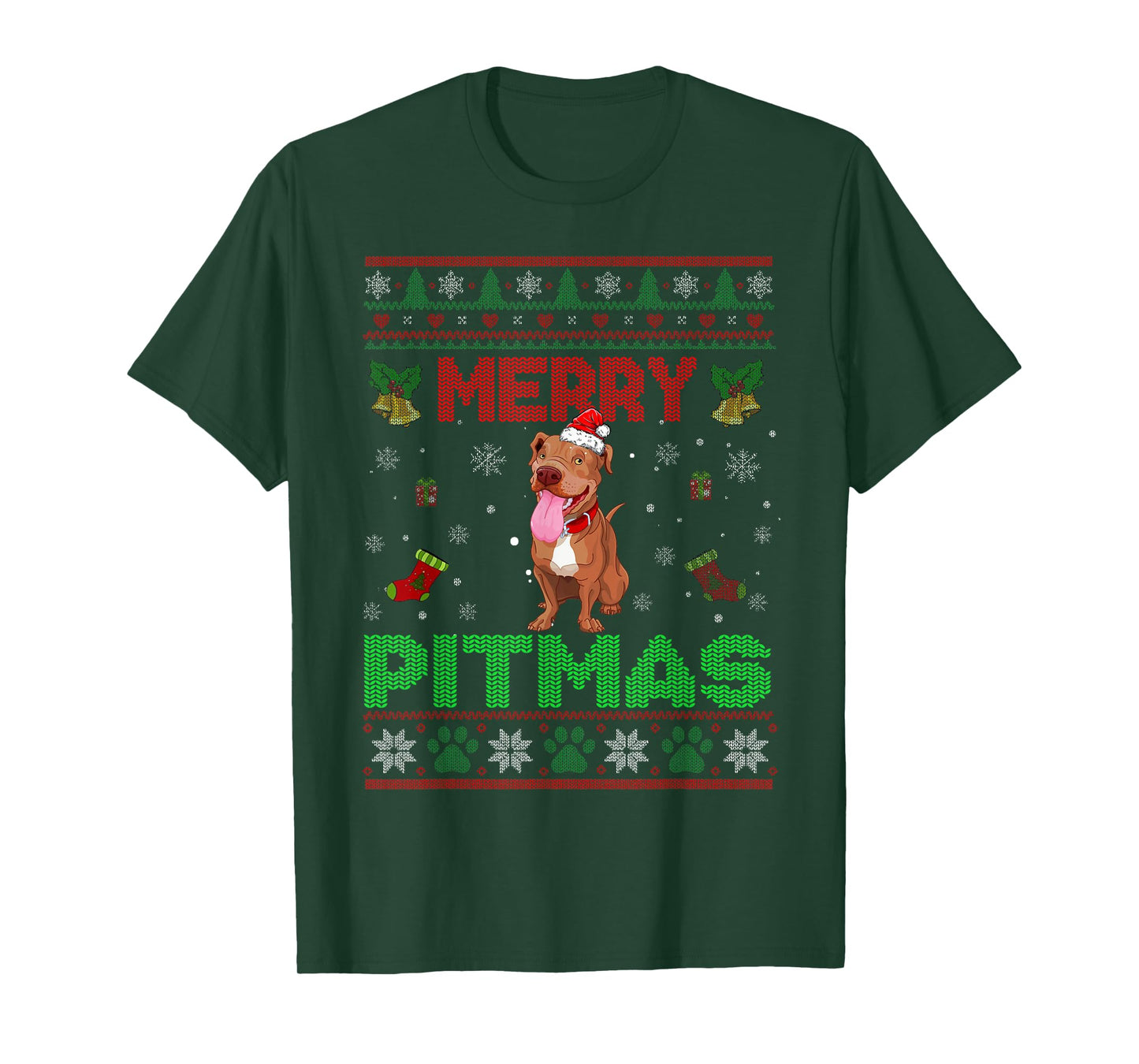 Merry Pitmas Funny Pit Bull Christmas Sweater Gifts T-Shirt