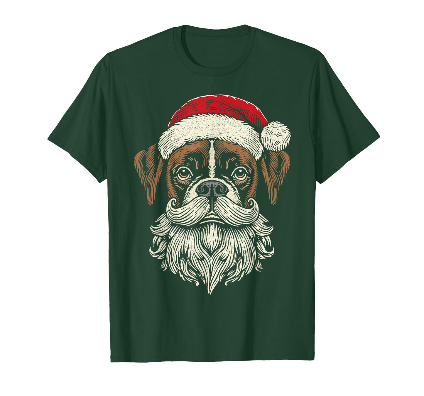 Santa Claus Boxer Dog Christmas Holiday Vintage Artistic T-Shirt