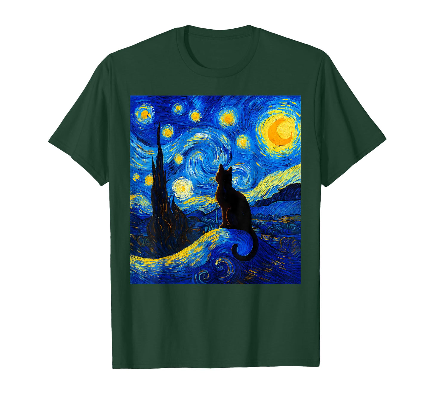 Black Cat on a Starry Night – Cat Lover Funny Van Gogh T-Shirt