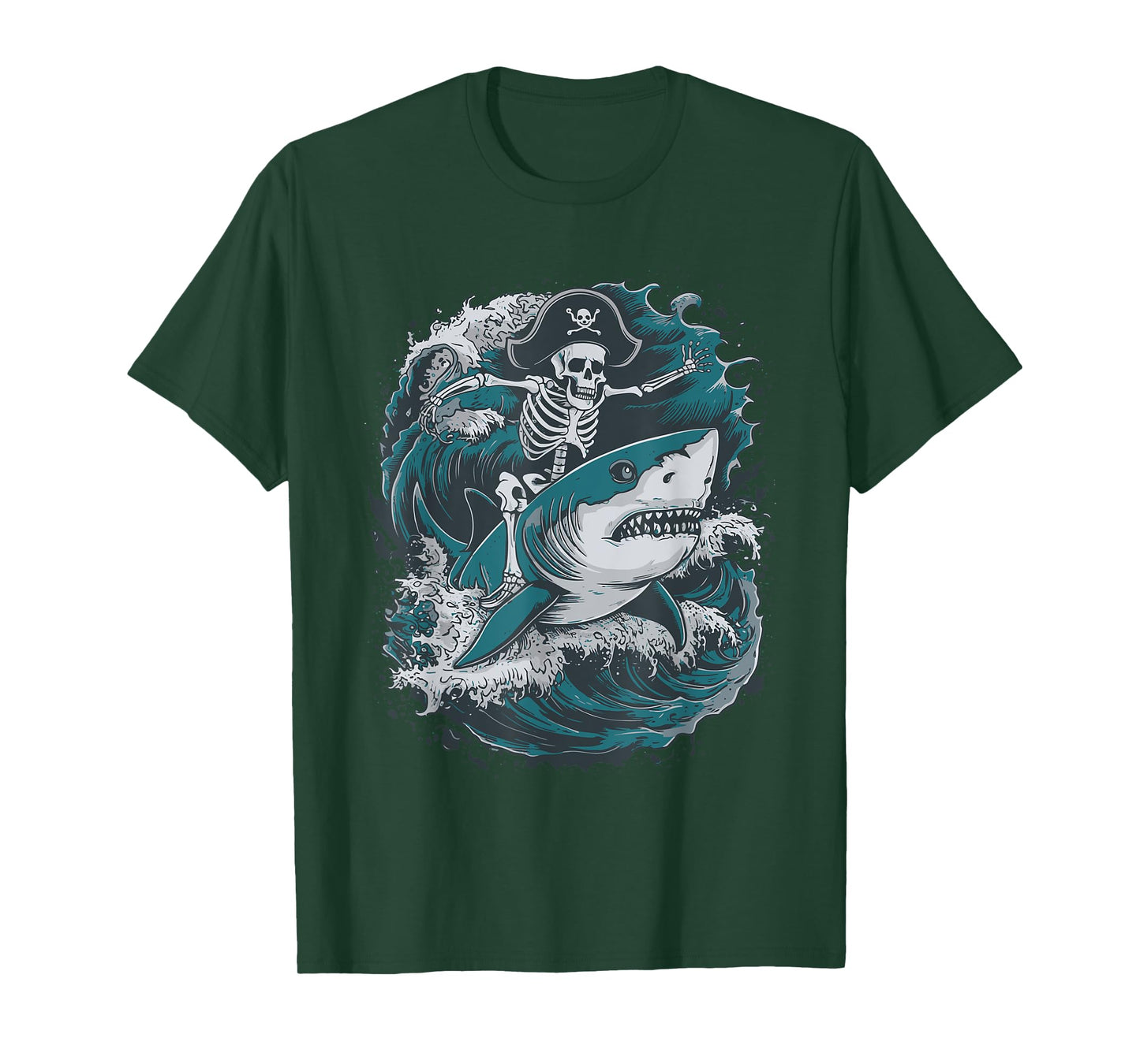 Skeleton Riding Shark T-Shirt