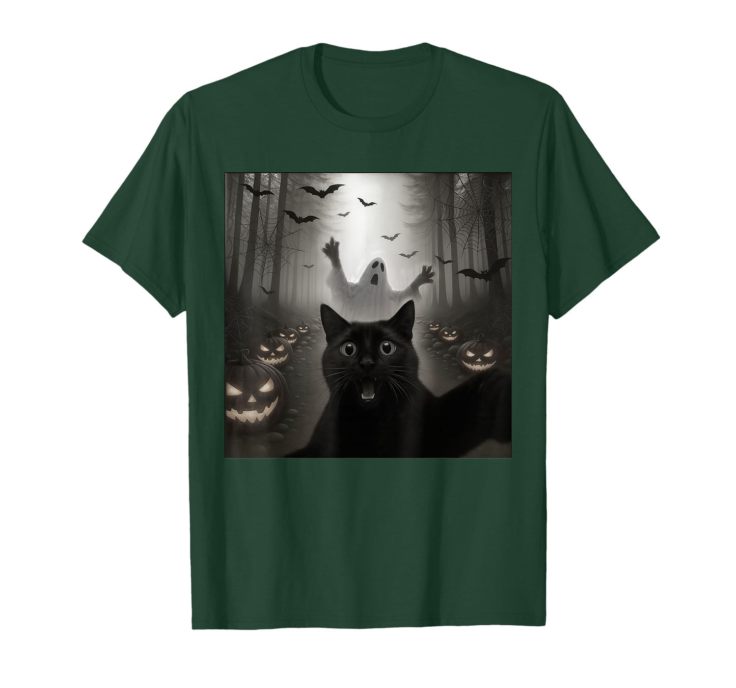 Funny Cat Selfie With Ghost Spooky Halloween Costume Men Kid T-Shirt