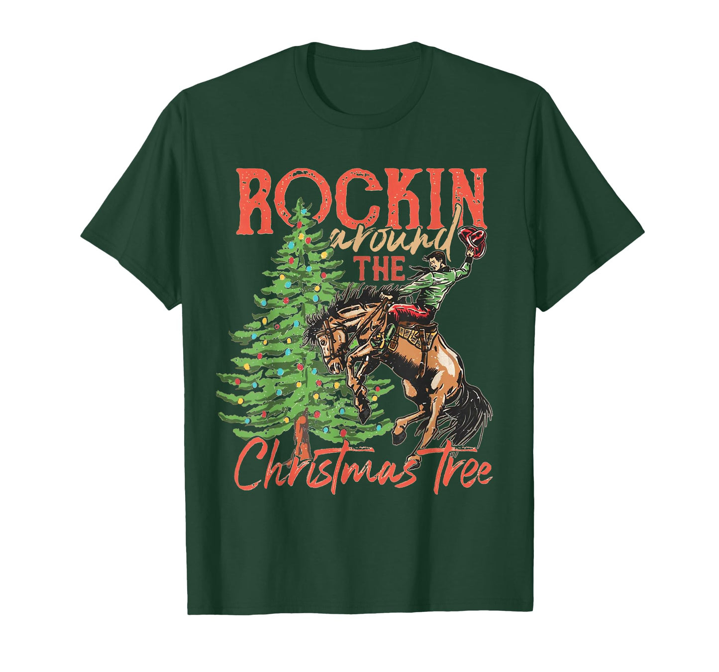 Rocking Around The Christmas Tree Christmas Cowboy Horse T-Shirt