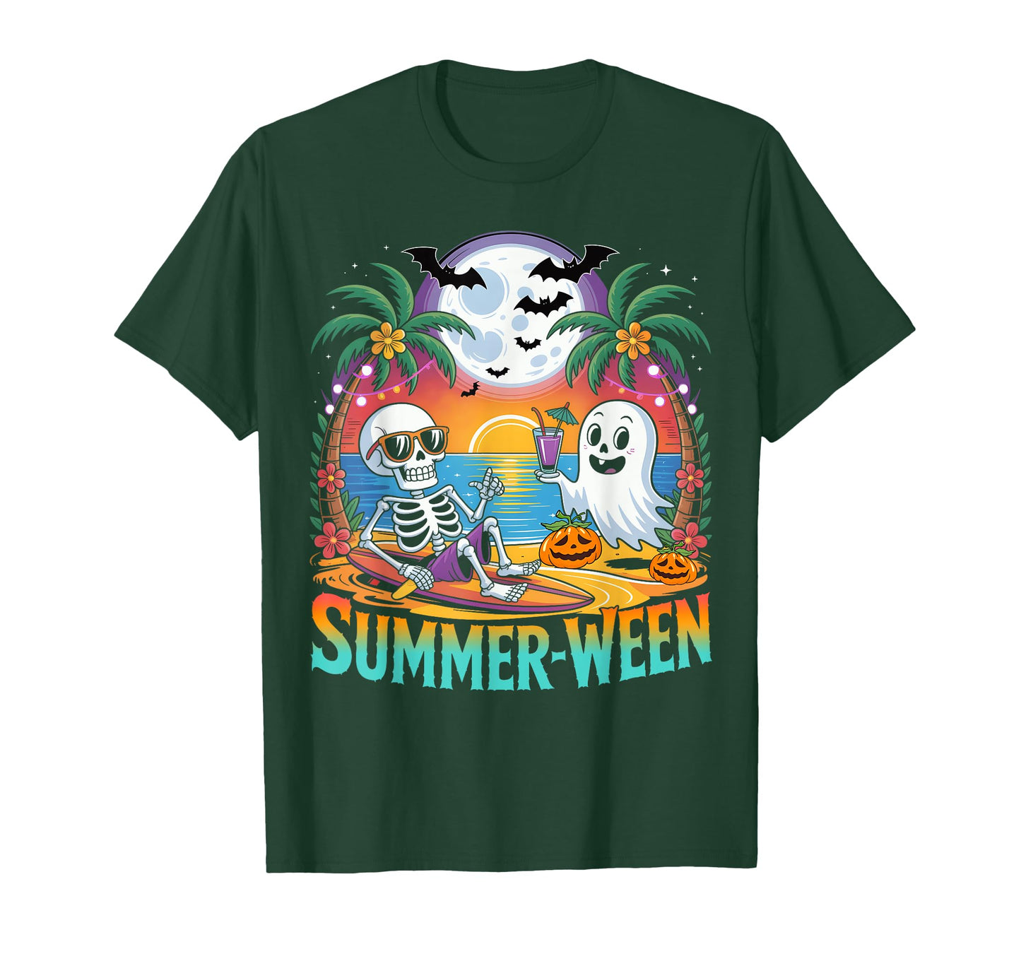 Beach Party Halloween Vibes Summerween Skeleton Ghost T-Shirt