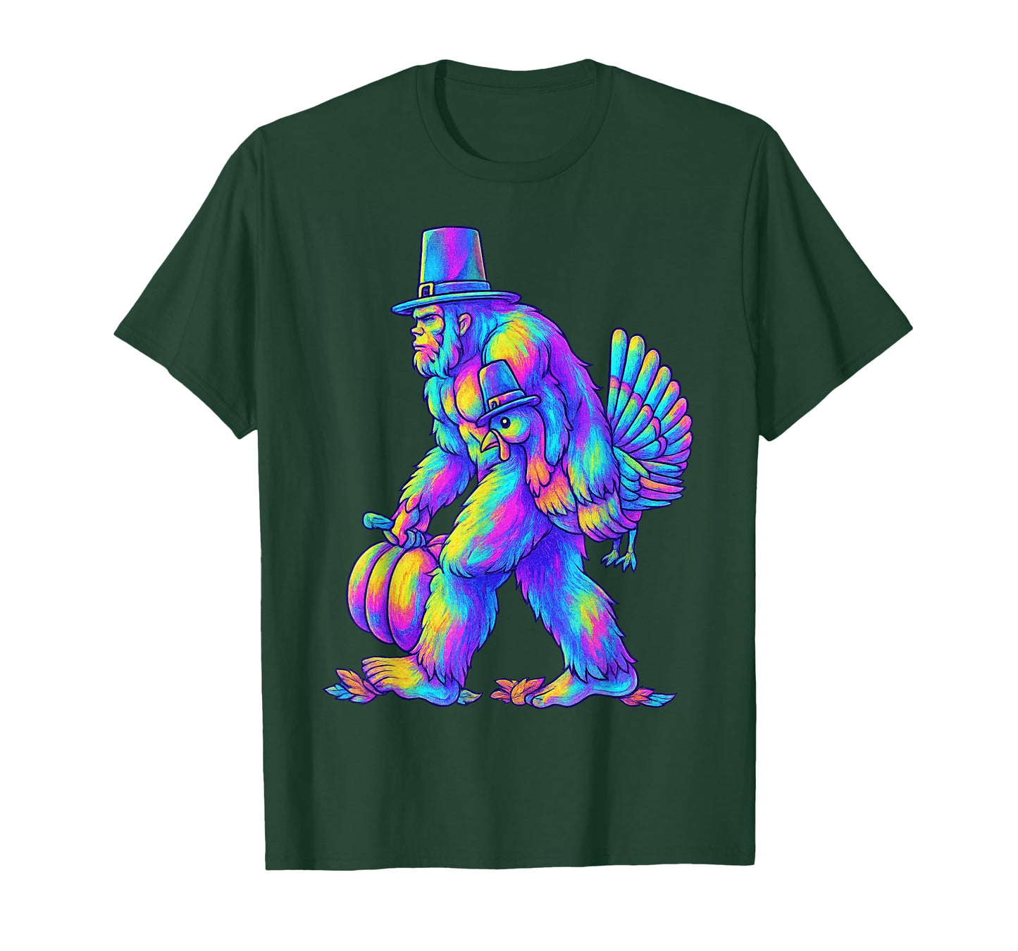 Bigfoot Turkey Thanksgiving Vintage Boho Floral Fall Vibes T-Shirt