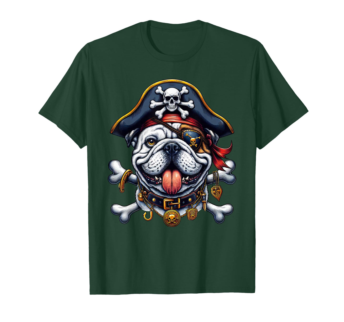 English Bulldog Pirate Crossbones Halloween Mens Womens Kids T-Shirt