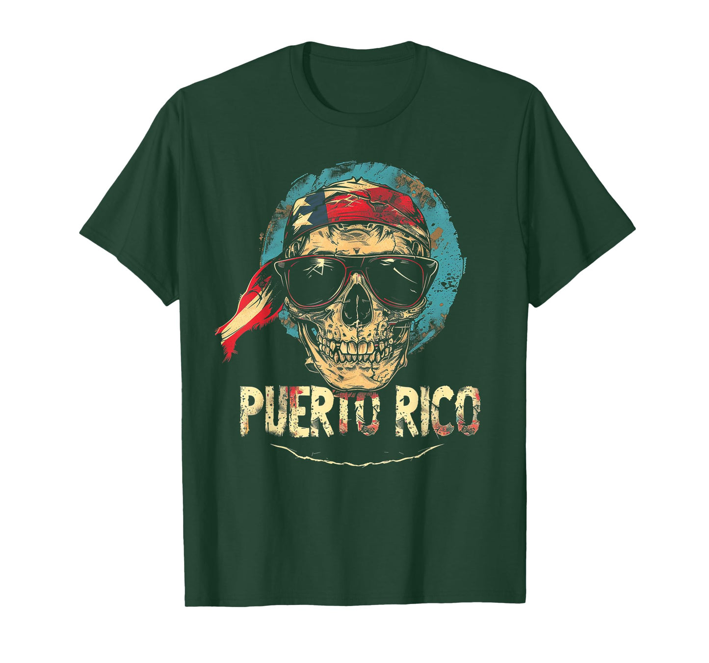 Puerto Rico Rican Flag Skull Skeleton Vintage Country Family T-Shirt