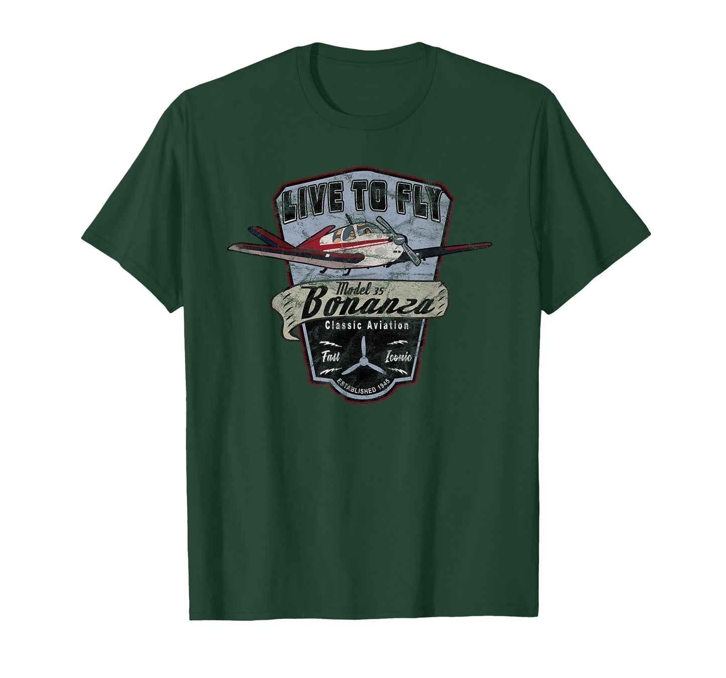 Model 35 Bonanza Airplane "Live to Fly" Vintage T-shirt T-Shirt