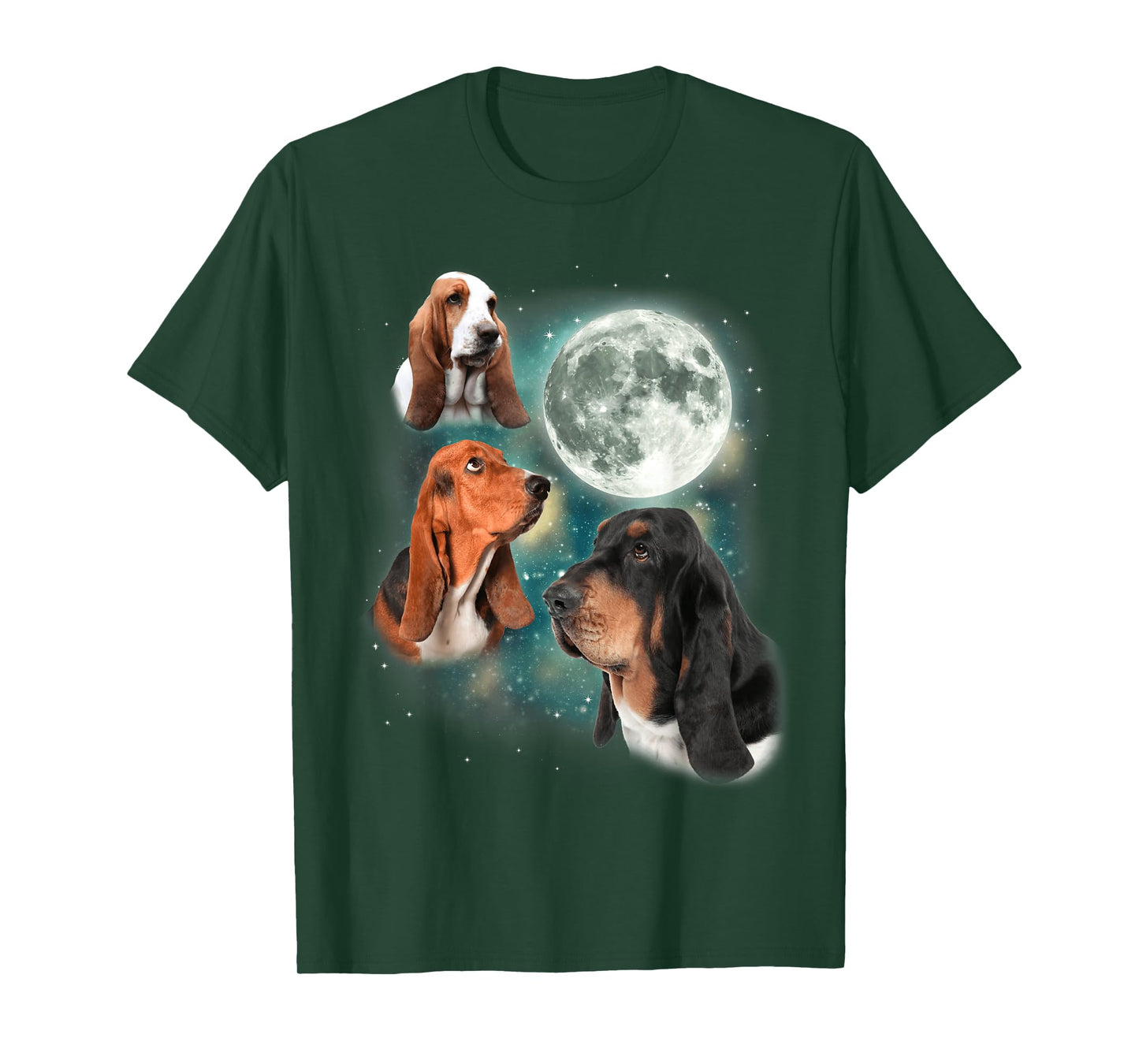 Basset Hound Moon | 3 Funny Canines Howl at Moon Cute Dog T-Shirt