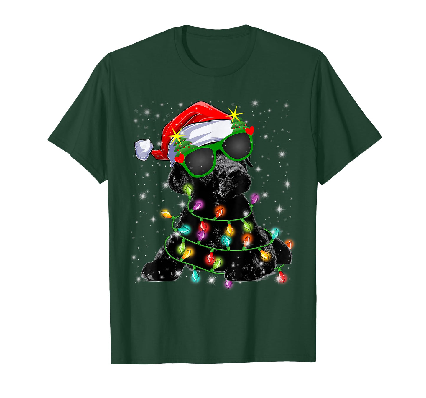 Black Labrador Christmas Tree Lights Dog Xmas Funny T-Shirt