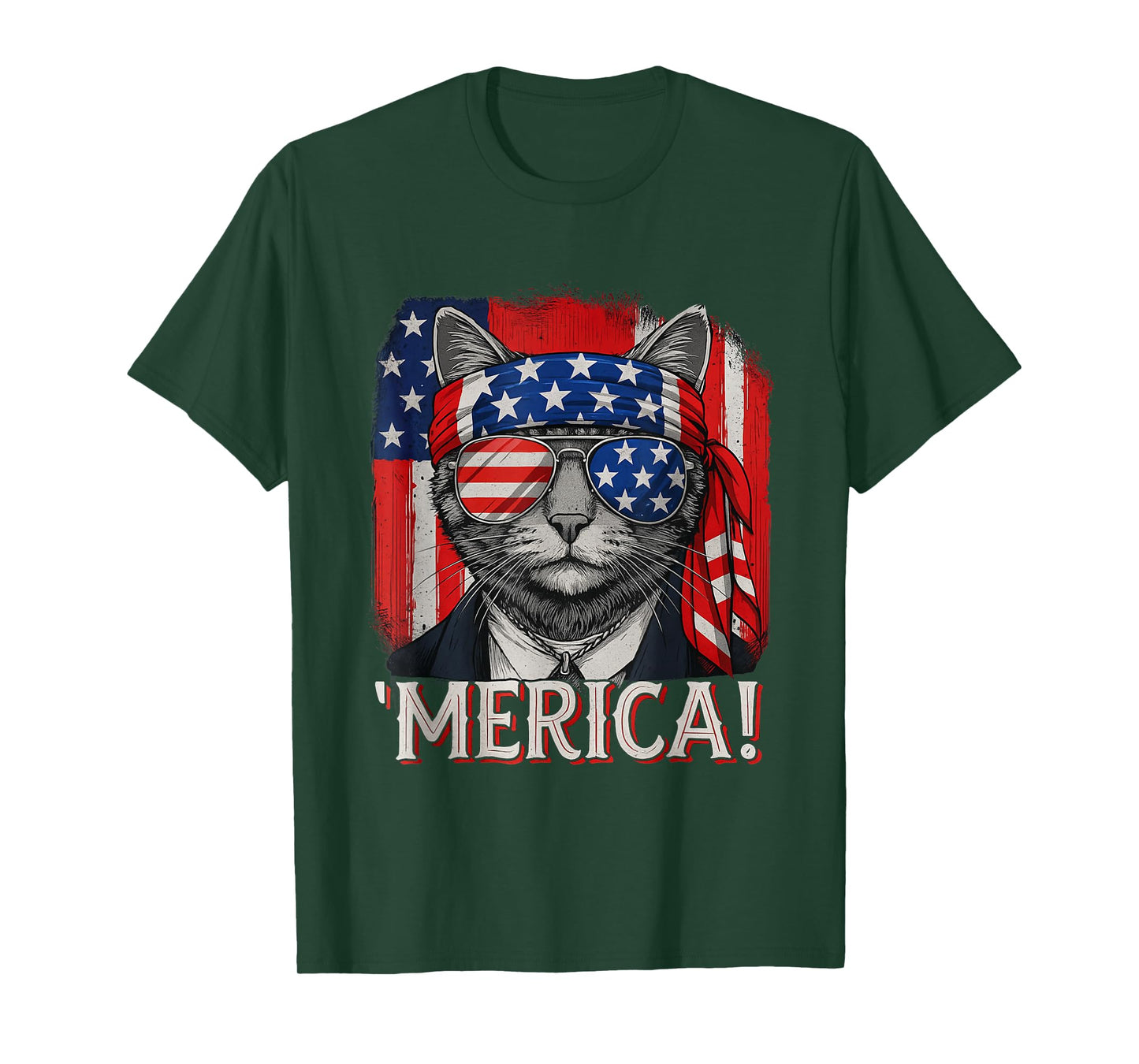 Cat 4th Of July Merica Kitten Boys Men Women American Flag T-Shirt