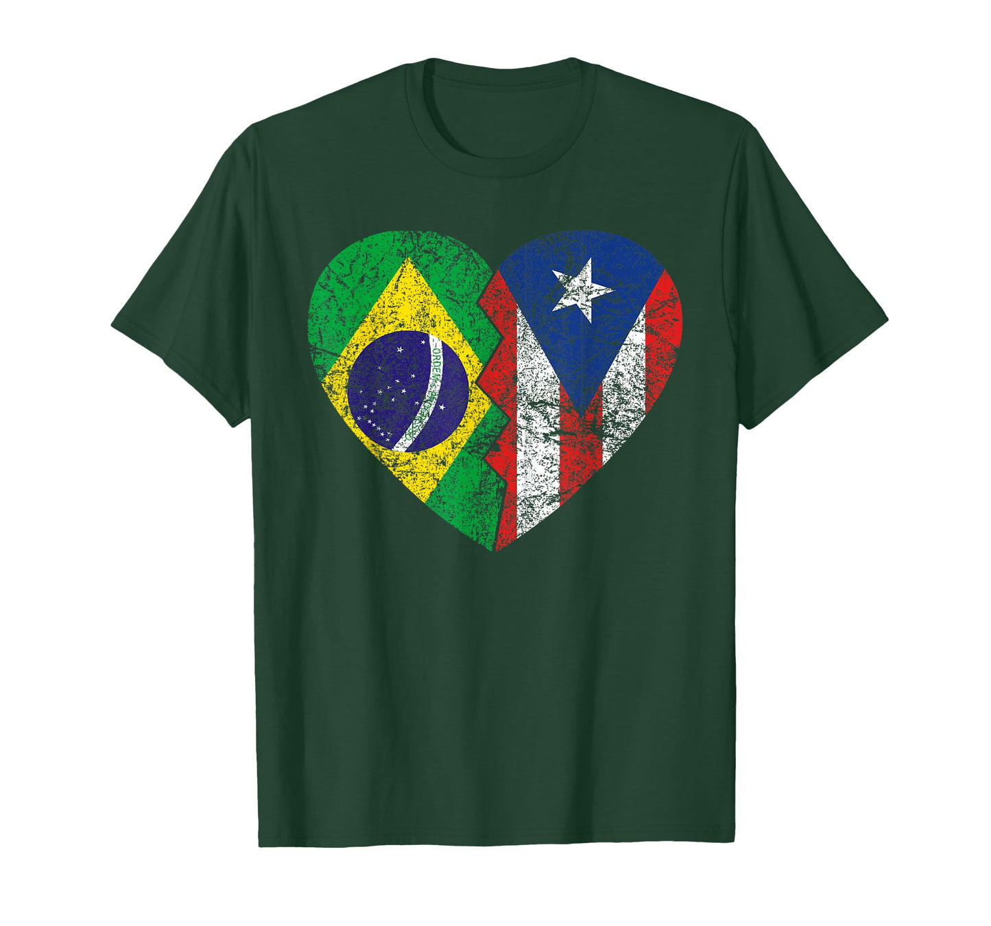 Puerto Rican Brazilian Flags Heart | Brazil Puerto Rico T-Shirt