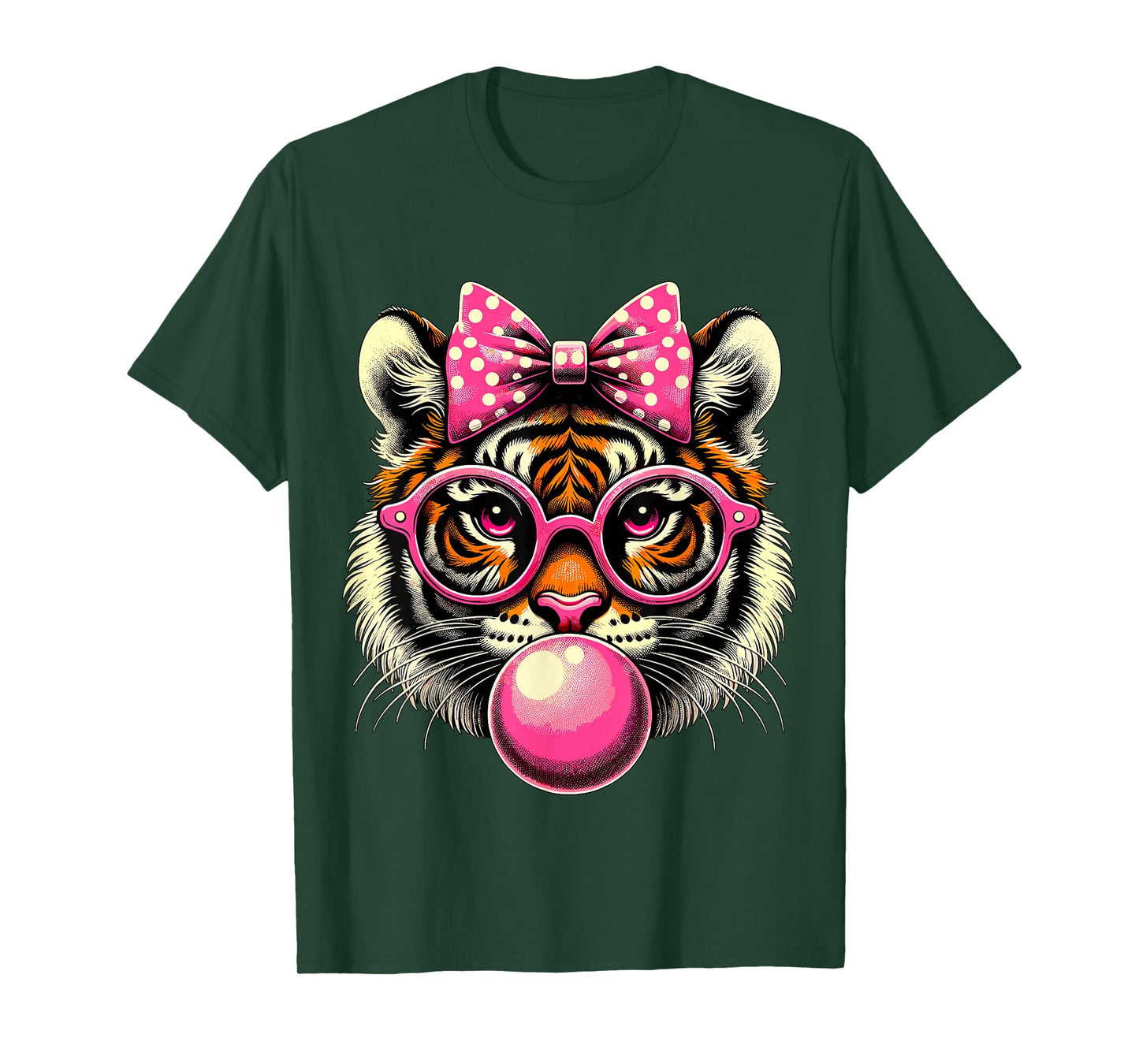 Tiger with Glasses Bubblegum and Bow T-Shirt