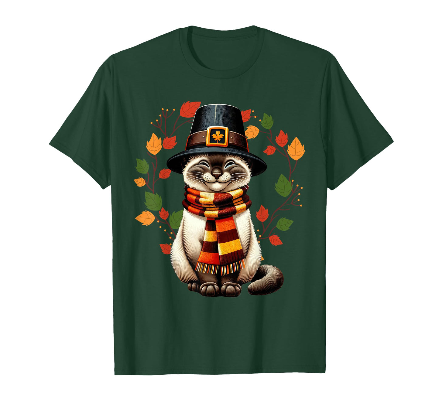 Siamese Cat Pilgrim Thanksgiving Fall Turkey, Women Girls T-Shirt