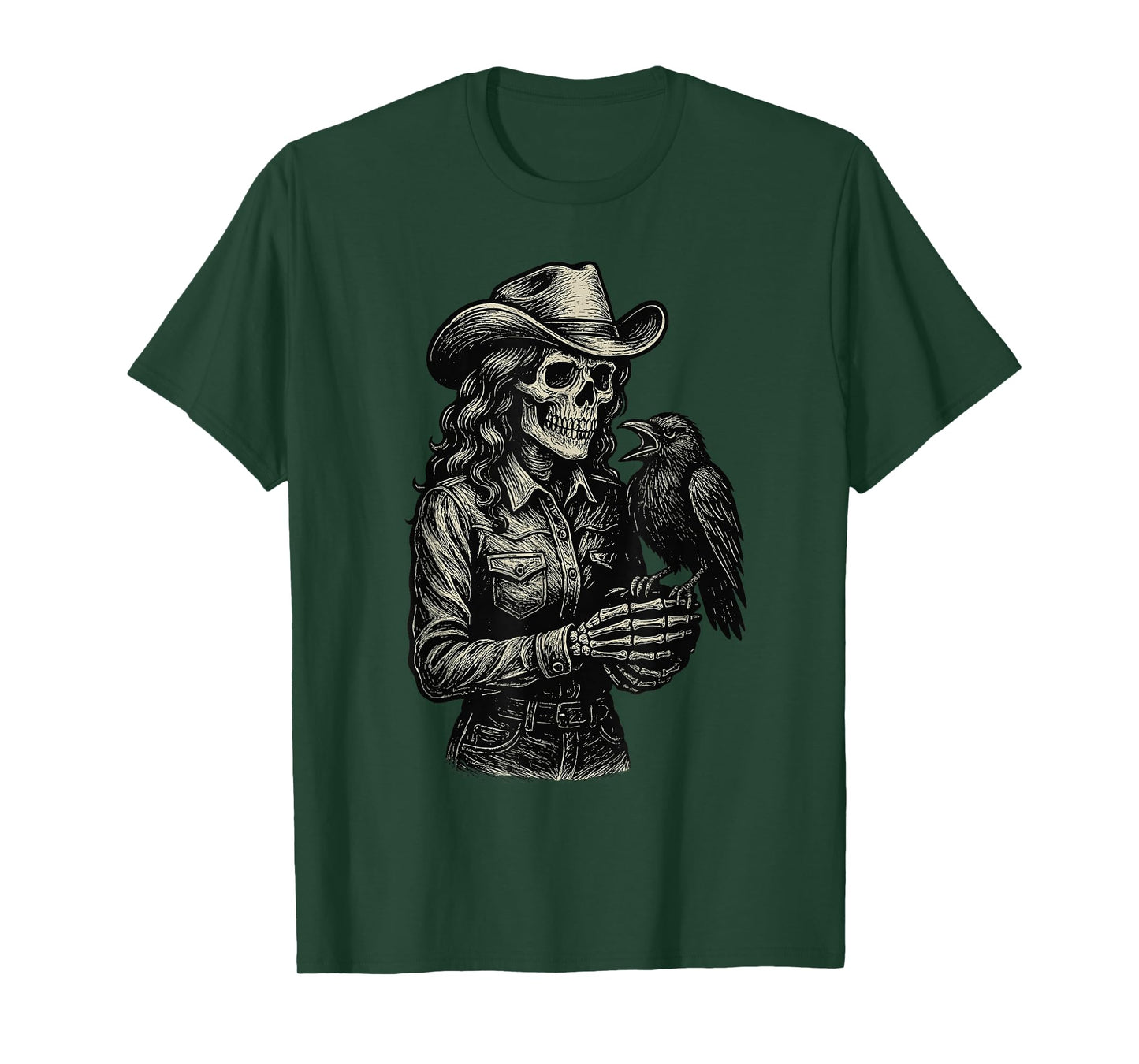 Skeleton Cowgirl Crow Cowboy Goth Skull Western Gothic Raven T-Shirt
