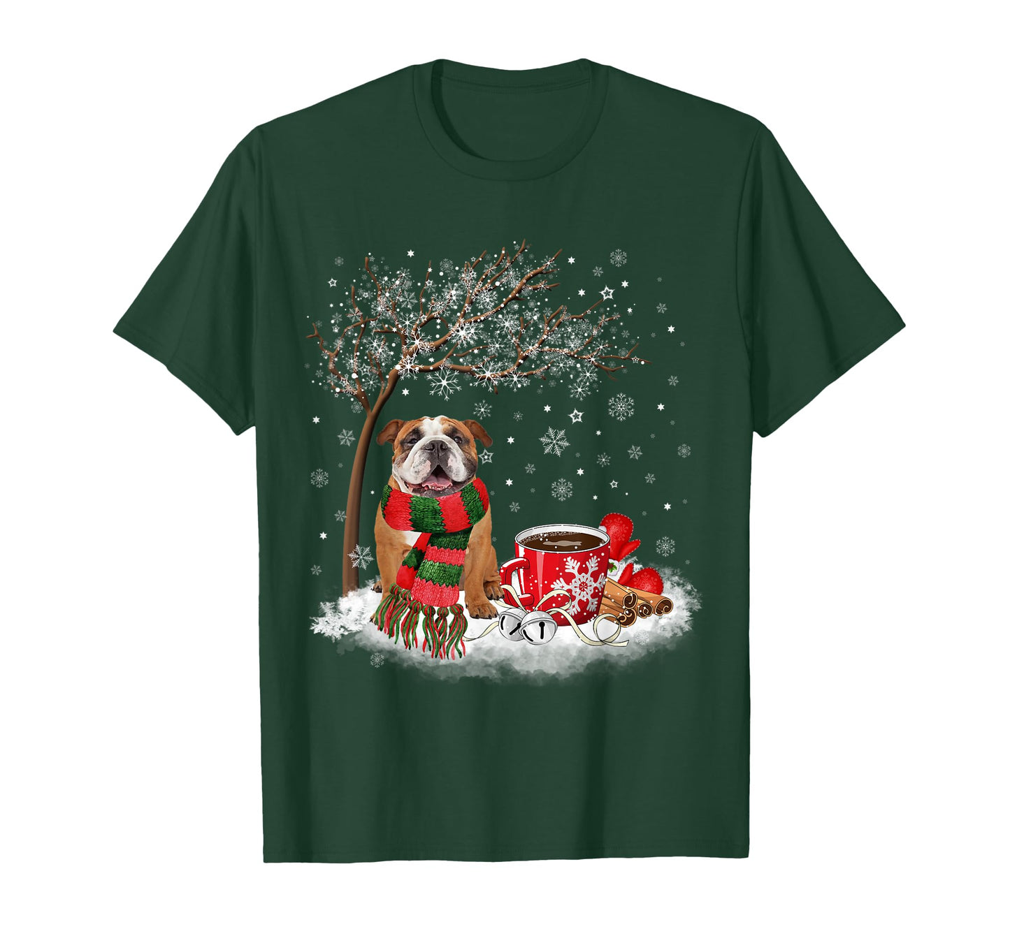 English Bulldog In The Snow Christmas Winter Xmas Tree T-Shirt