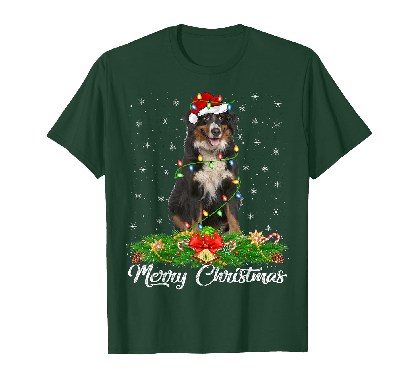Xmas Lighting Decor Santa Hat Bernese Mountain Dog Christmas T-Shirt for Men Women Kids