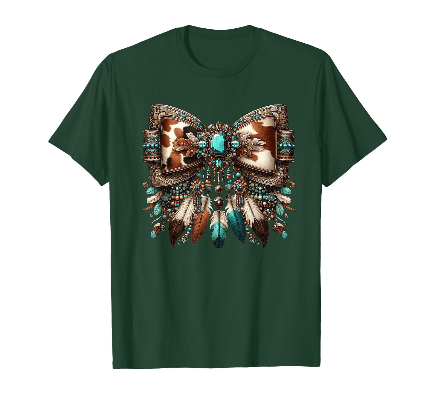 Western Girly Bow Cow Teal Turquoise Feathers Southwest Girl T-Shirt