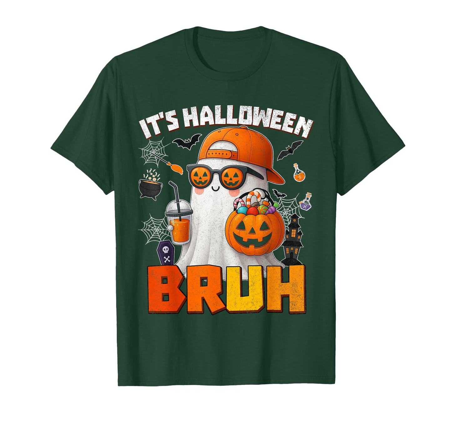 Its Halloween Bruh Boo Ghost Pumpkin Costume Boys Kids Mens T-Shirt