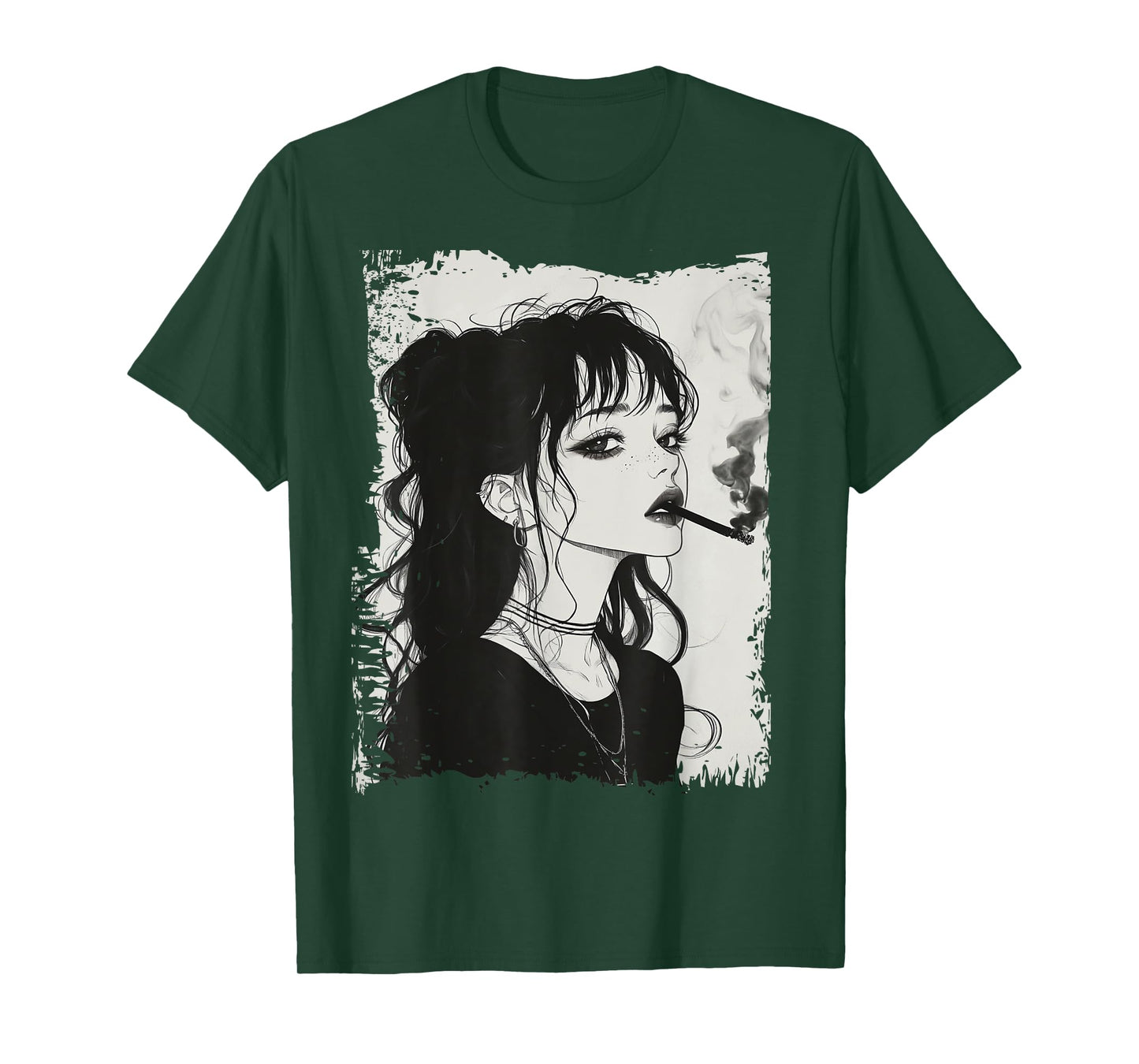 Rebel Anime Girl Smoking Gothic Ink T-Shirt