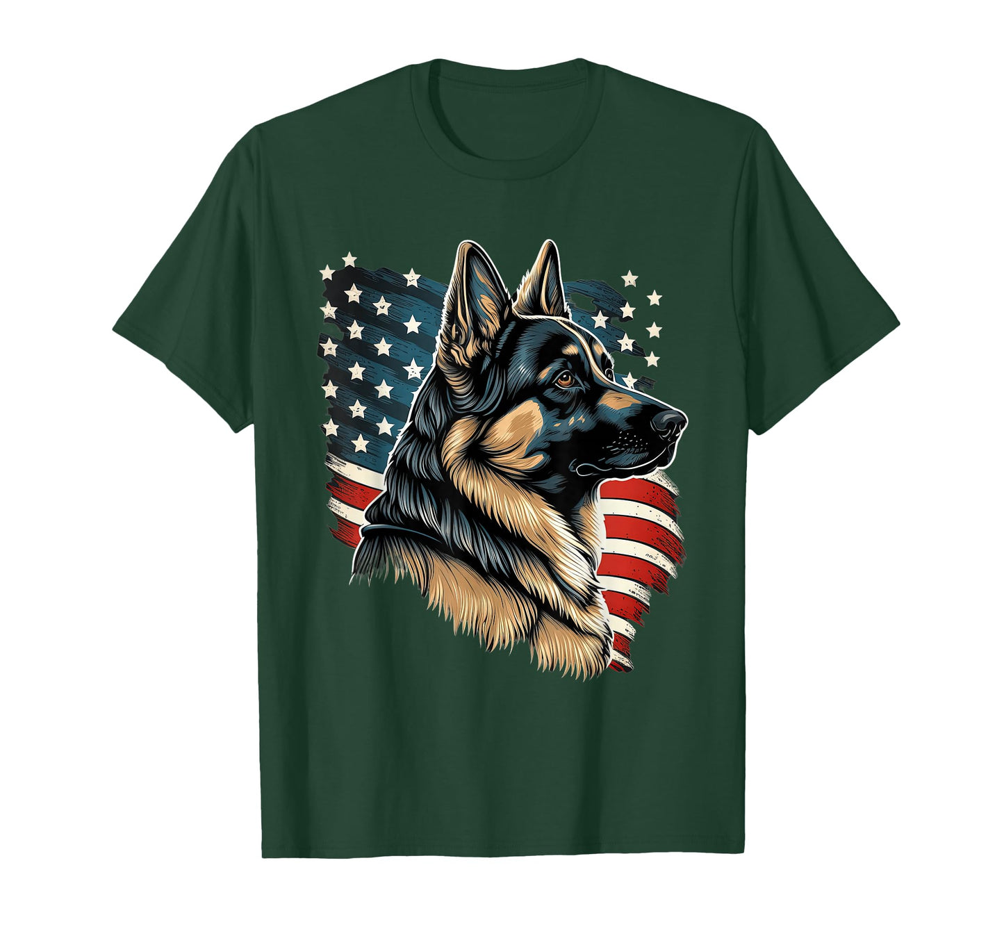 Patriotic USA German Shepherd With American Flag T-Shirt