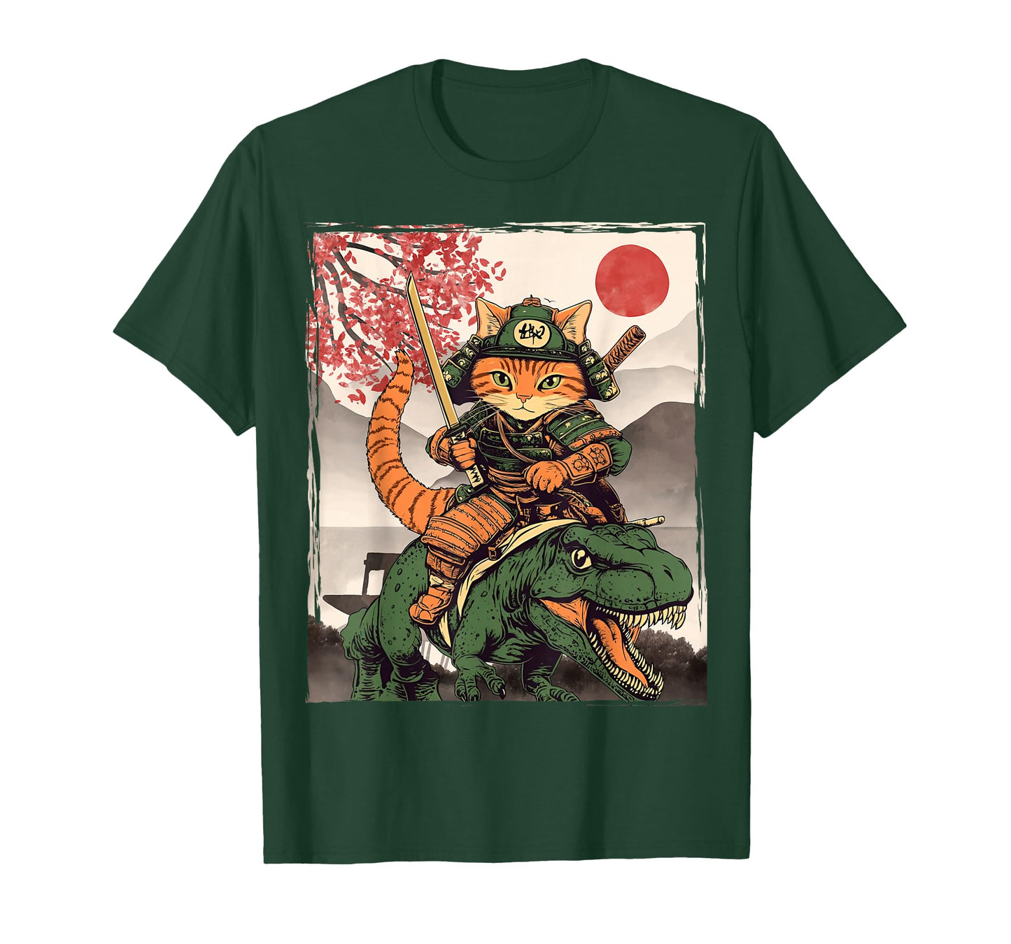 Japanese Ninja Art and Japan Samurai Cat with T-Rex T-Shirt