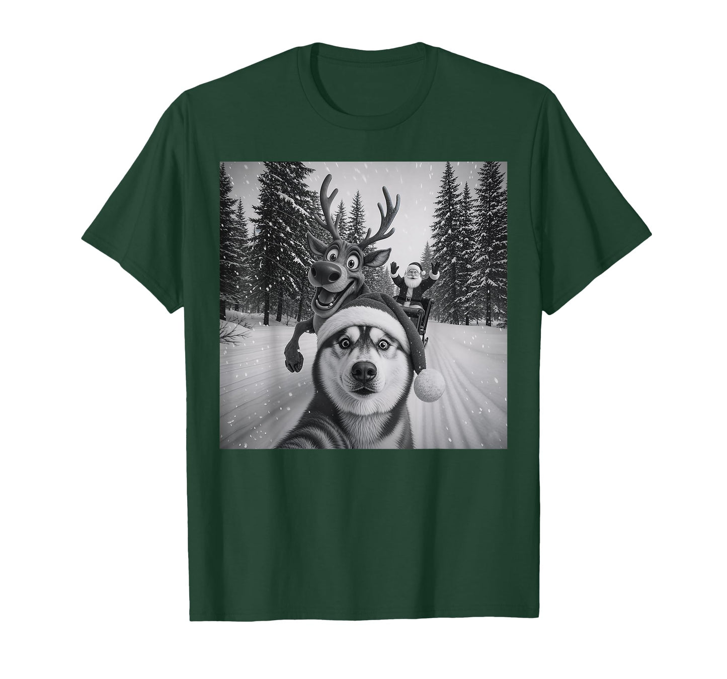 Funny Dog Selfie Christmas Reindeer Boys Husky Christmas T-Shirt